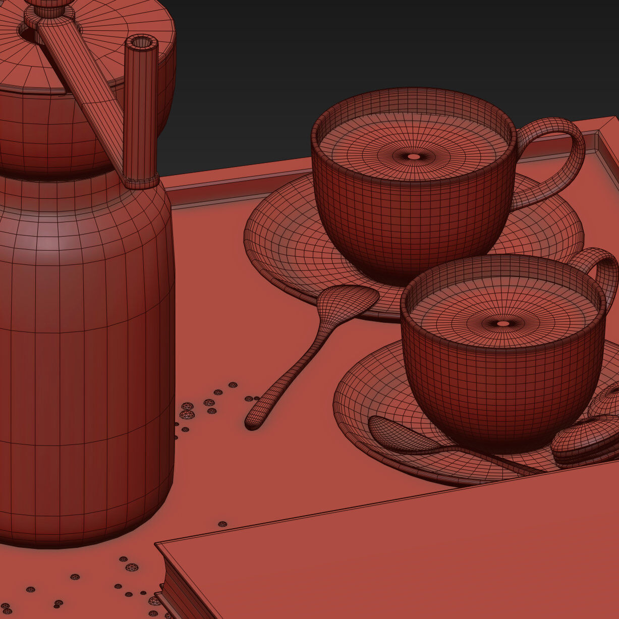 Coffee set 15 - tray pot cup books bouquet pot lamp 3D model_23