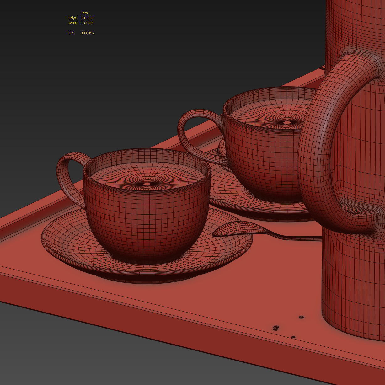 Coffee set 15 - tray pot cup books bouquet pot lamp 3D model_28