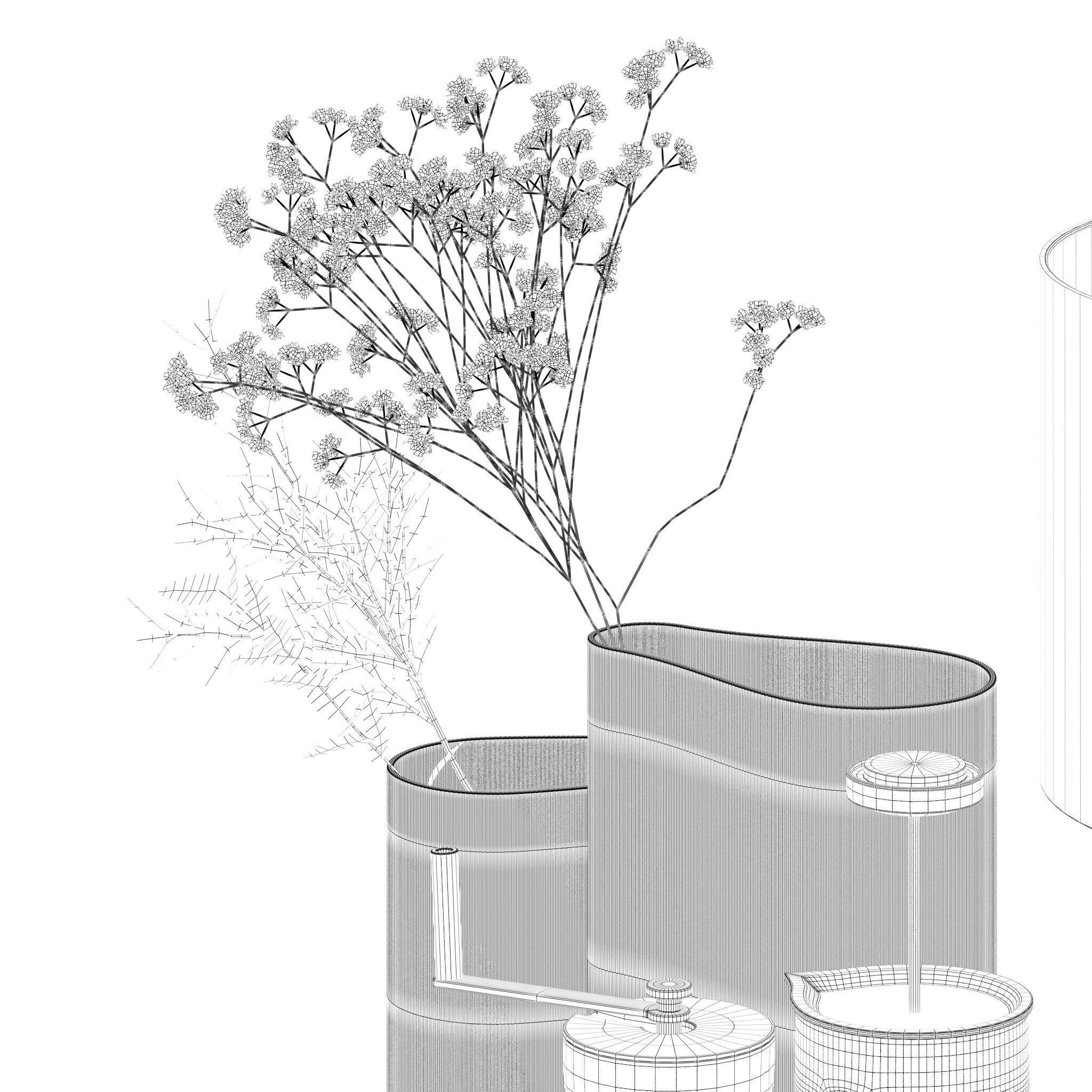 Coffee set 15 - tray pot cup books bouquet pot lamp 3D model_18