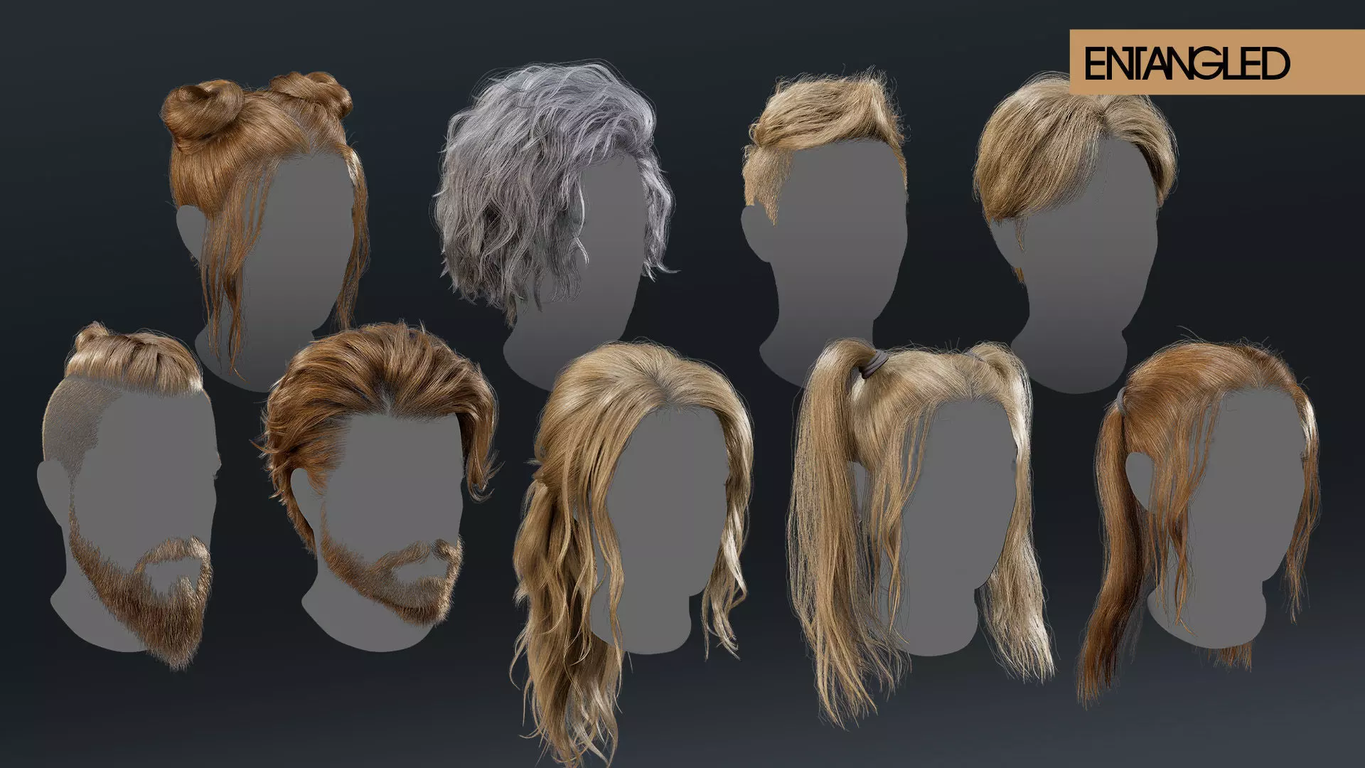 Hairstyle Pack - 11 game-ready male and female hairstyles  Low-poly 3D model_0