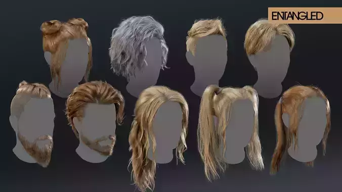 Hairstyle Pack - 11 game-ready male and female hairstyles  Low-poly 3D model