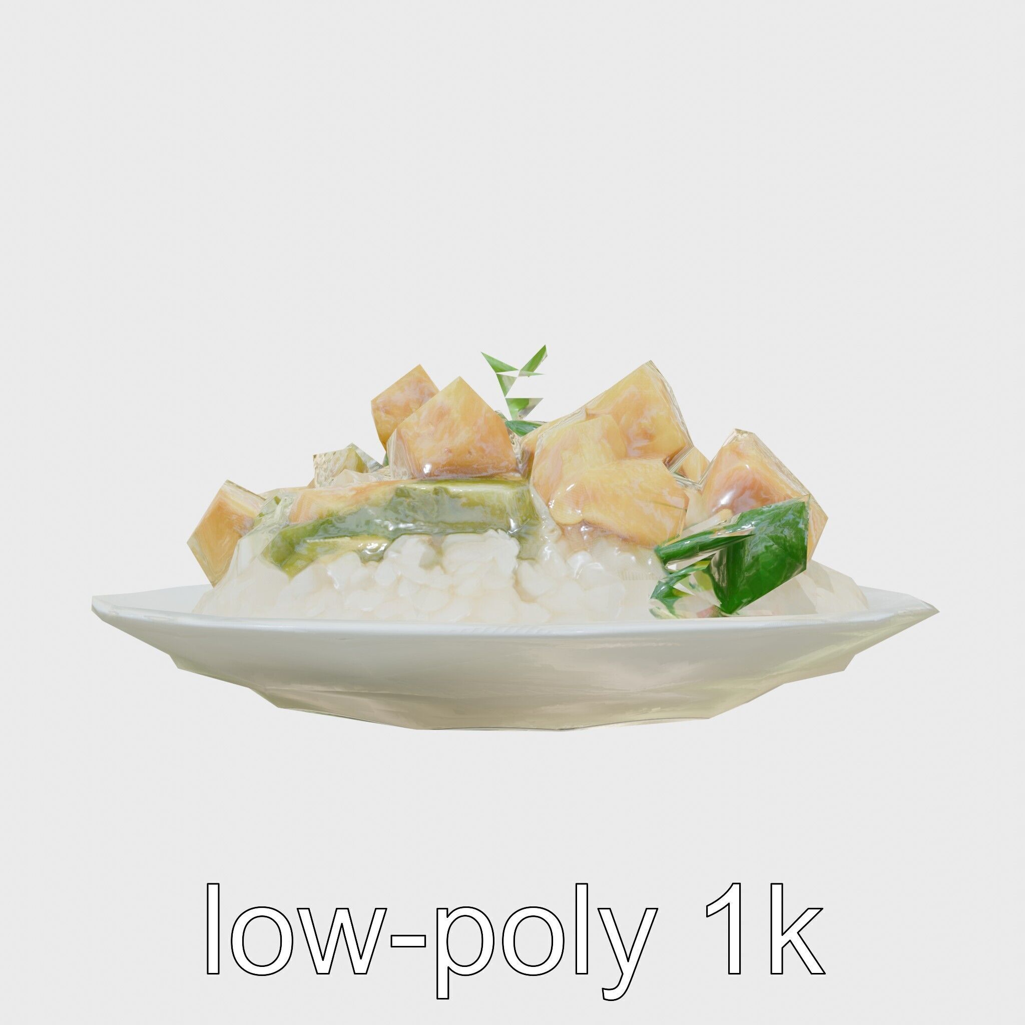 Thai Green Curry Chicken Dish 3D Model Pack Low-poly 3D model_7