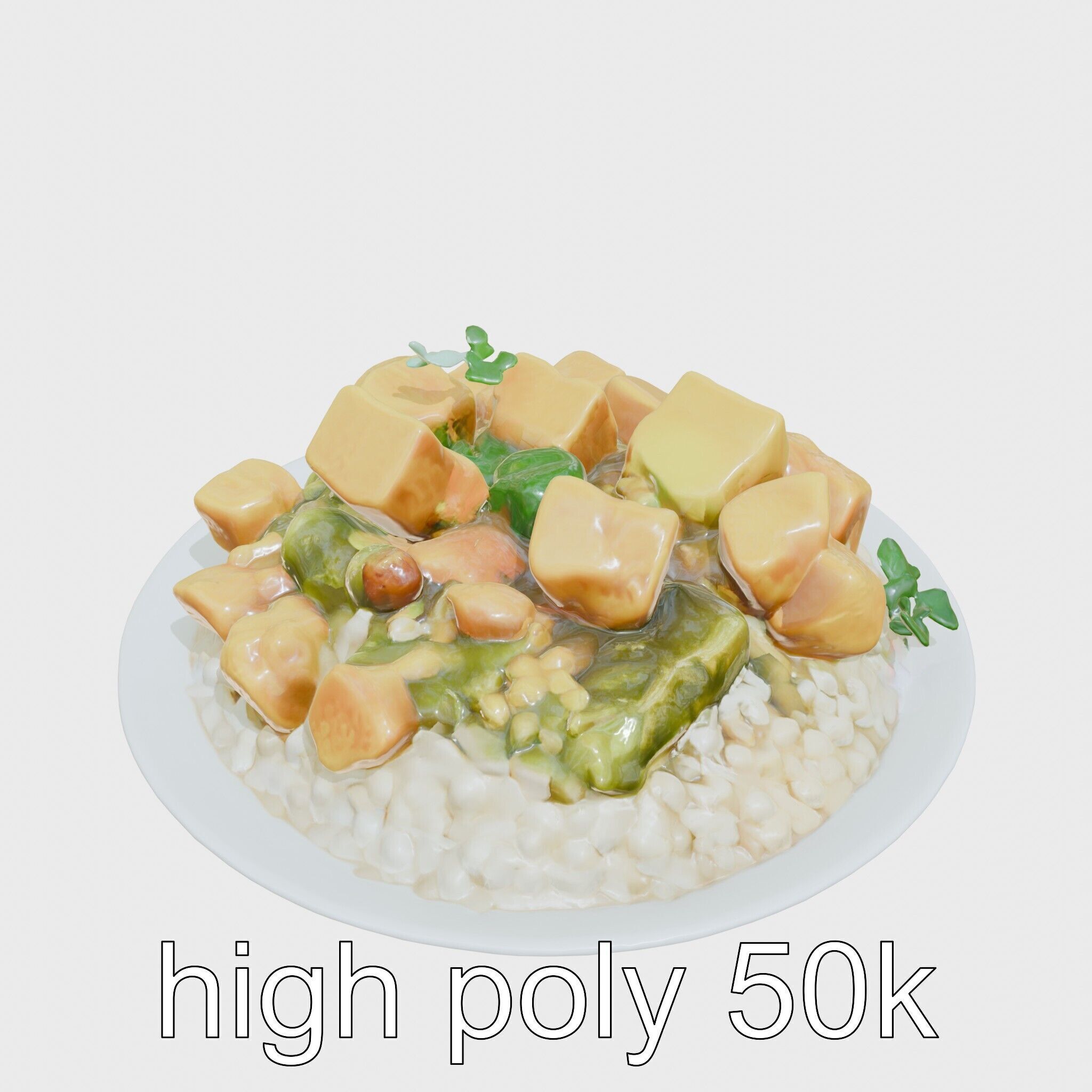 Thai Green Curry Chicken Dish 3D Model Pack Low-poly 3D model_19