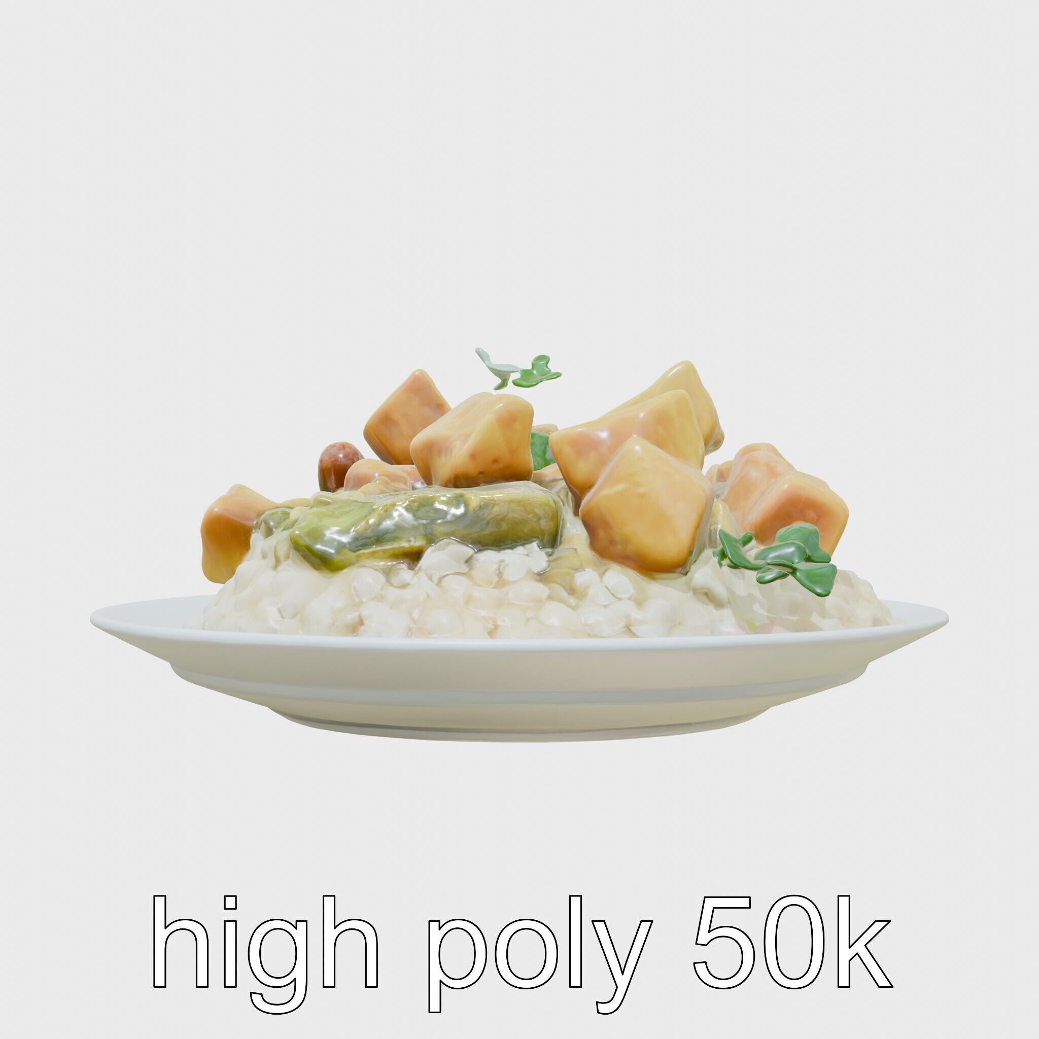 Thai Green Curry Chicken Dish 3D Model Pack Low-poly 3D model_5