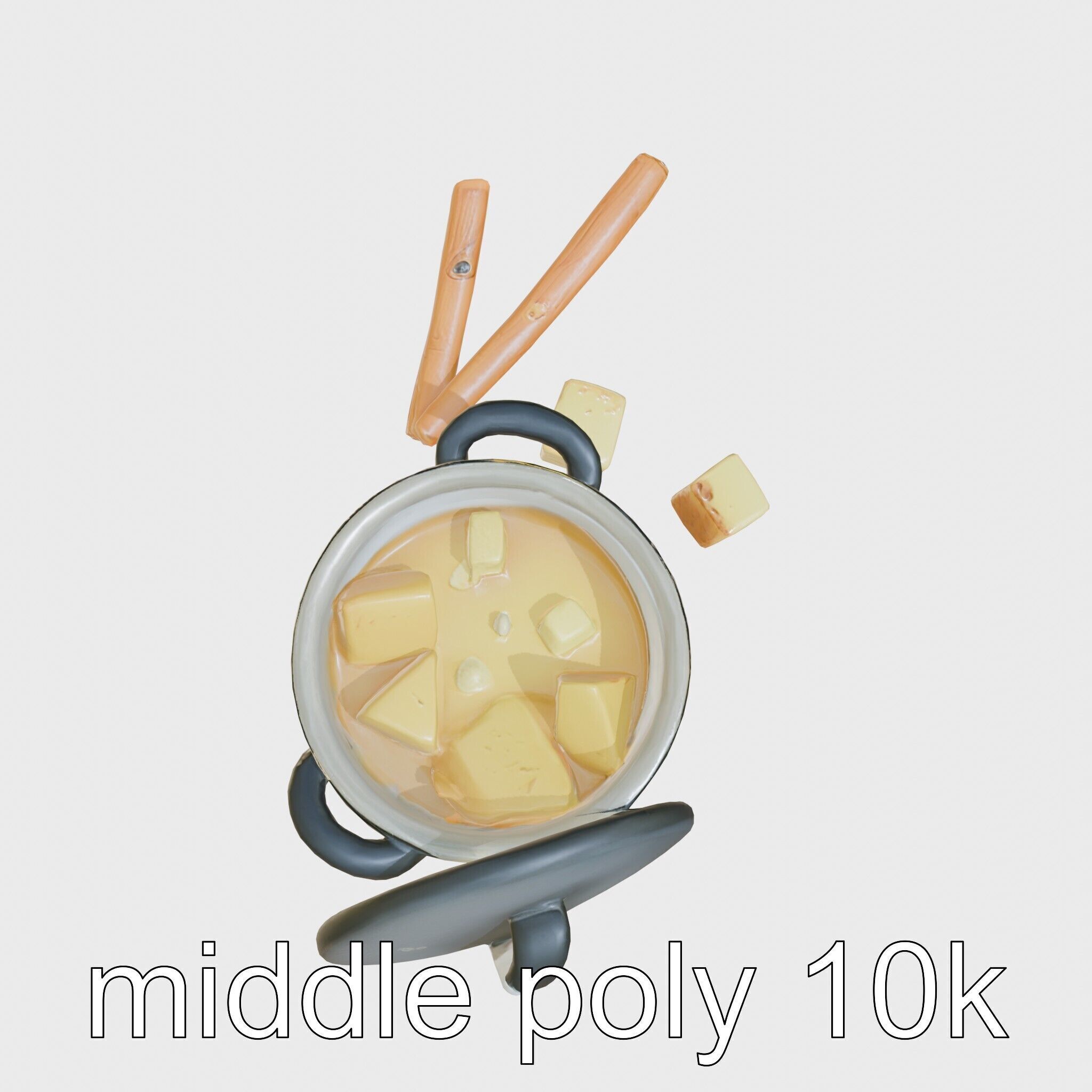 Swiss Fondue Pot with Cheese Cubes model pack Low-poly 3D model_28