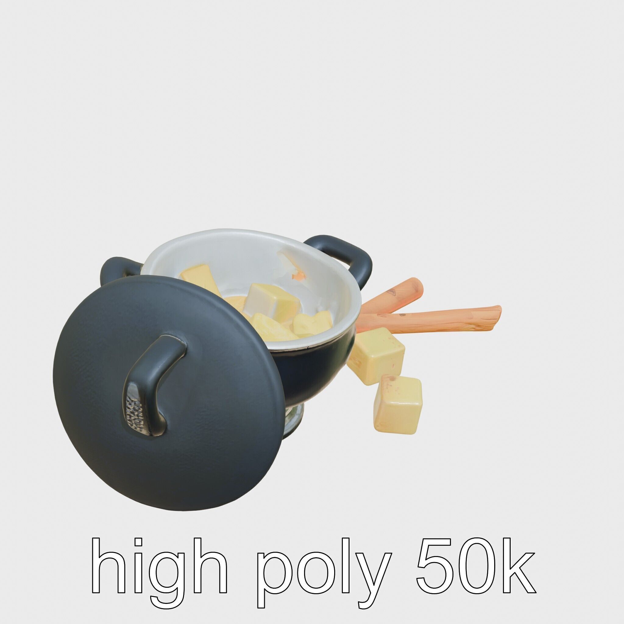 Swiss Fondue Pot with Cheese Cubes model pack Low-poly 3D model_16