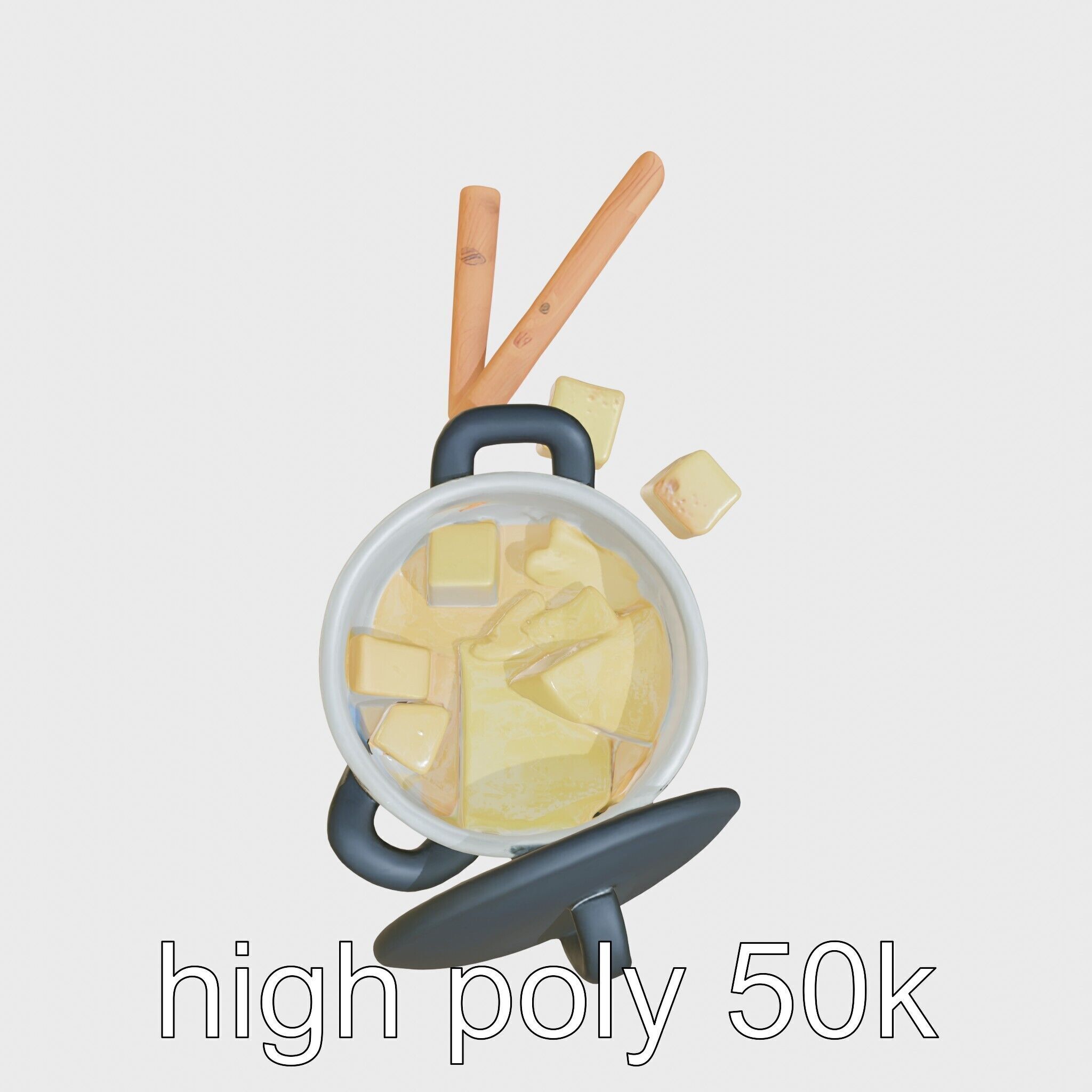 Swiss Fondue Pot with Cheese Cubes model pack Low-poly 3D model_5