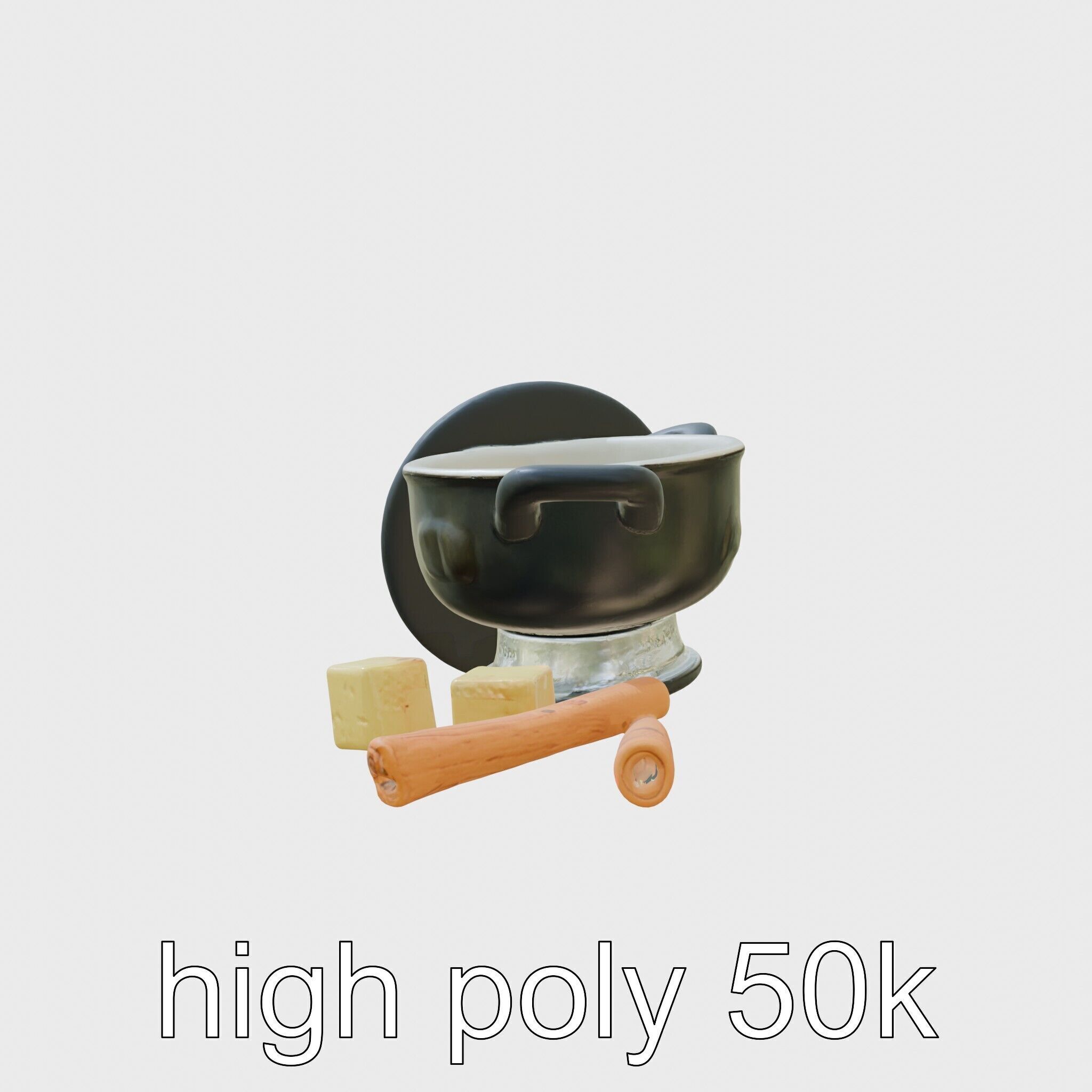 Swiss Fondue Pot with Cheese Cubes model pack Low-poly 3D model_8