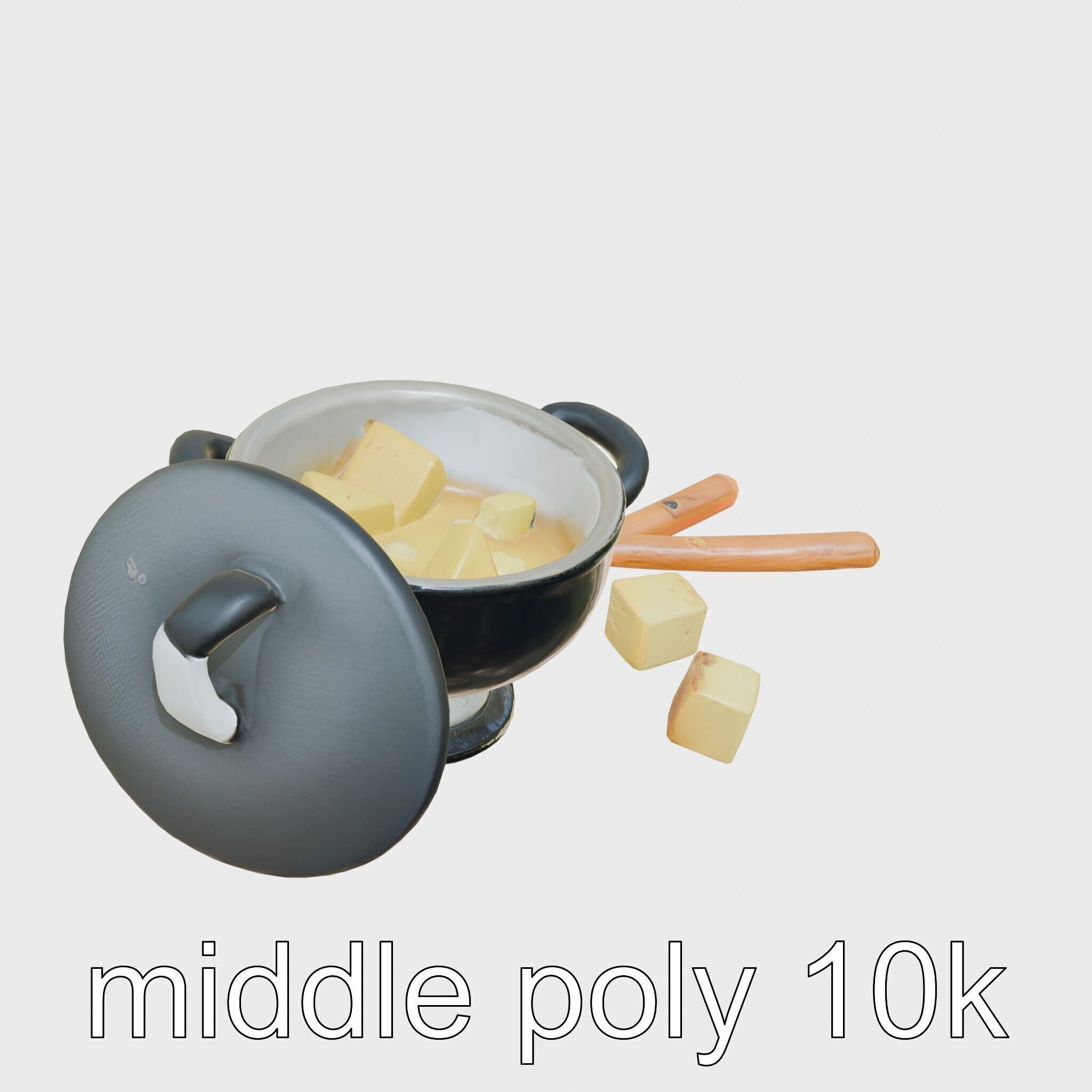 Swiss Fondue Pot with Cheese Cubes model pack Low-poly 3D model_12