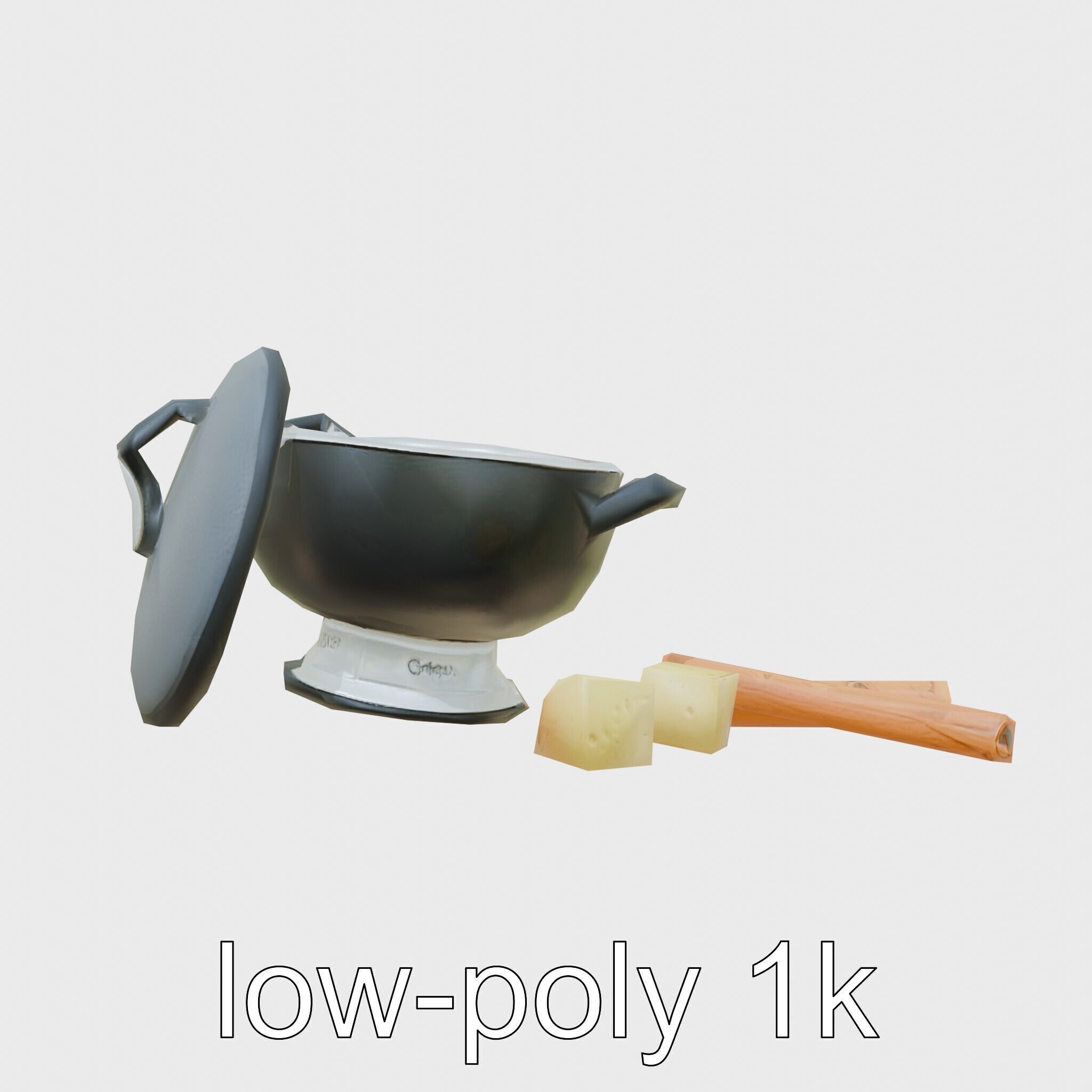 Swiss Fondue Pot with Cheese Cubes model pack Low-poly 3D model_7