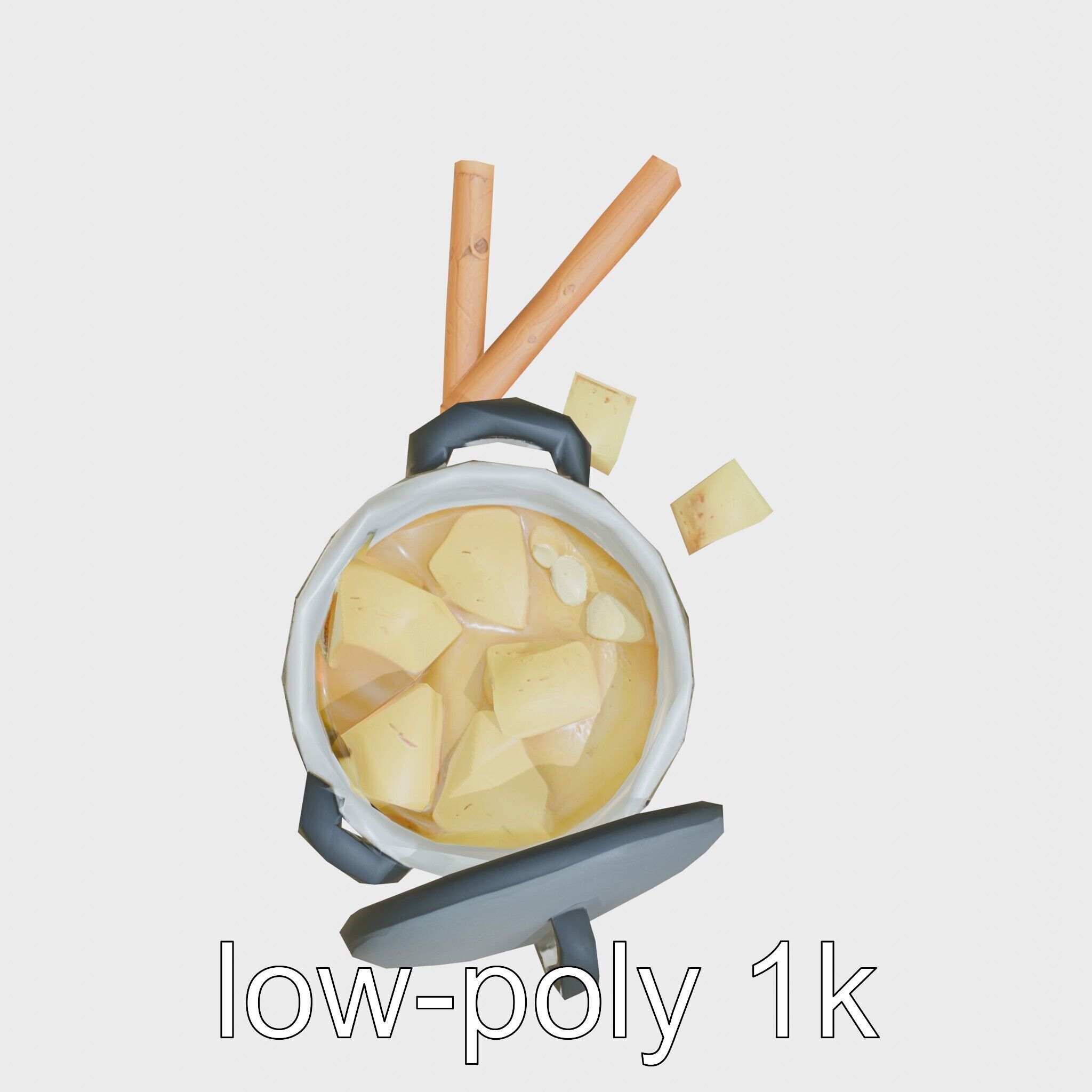 Swiss Fondue Pot with Cheese Cubes model pack Low-poly 3D model_13
