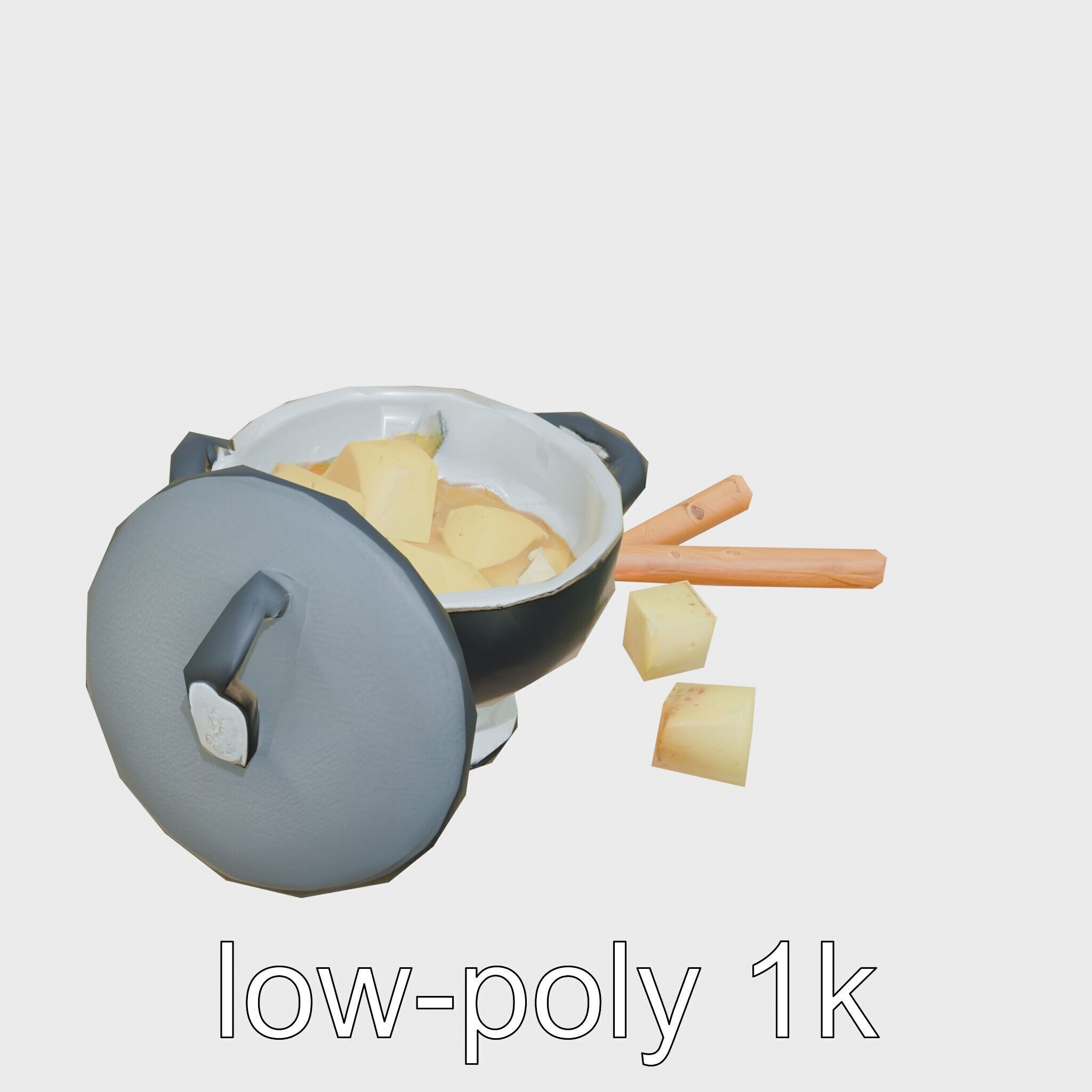 Swiss Fondue Pot with Cheese Cubes model pack Low-poly 3D model_25