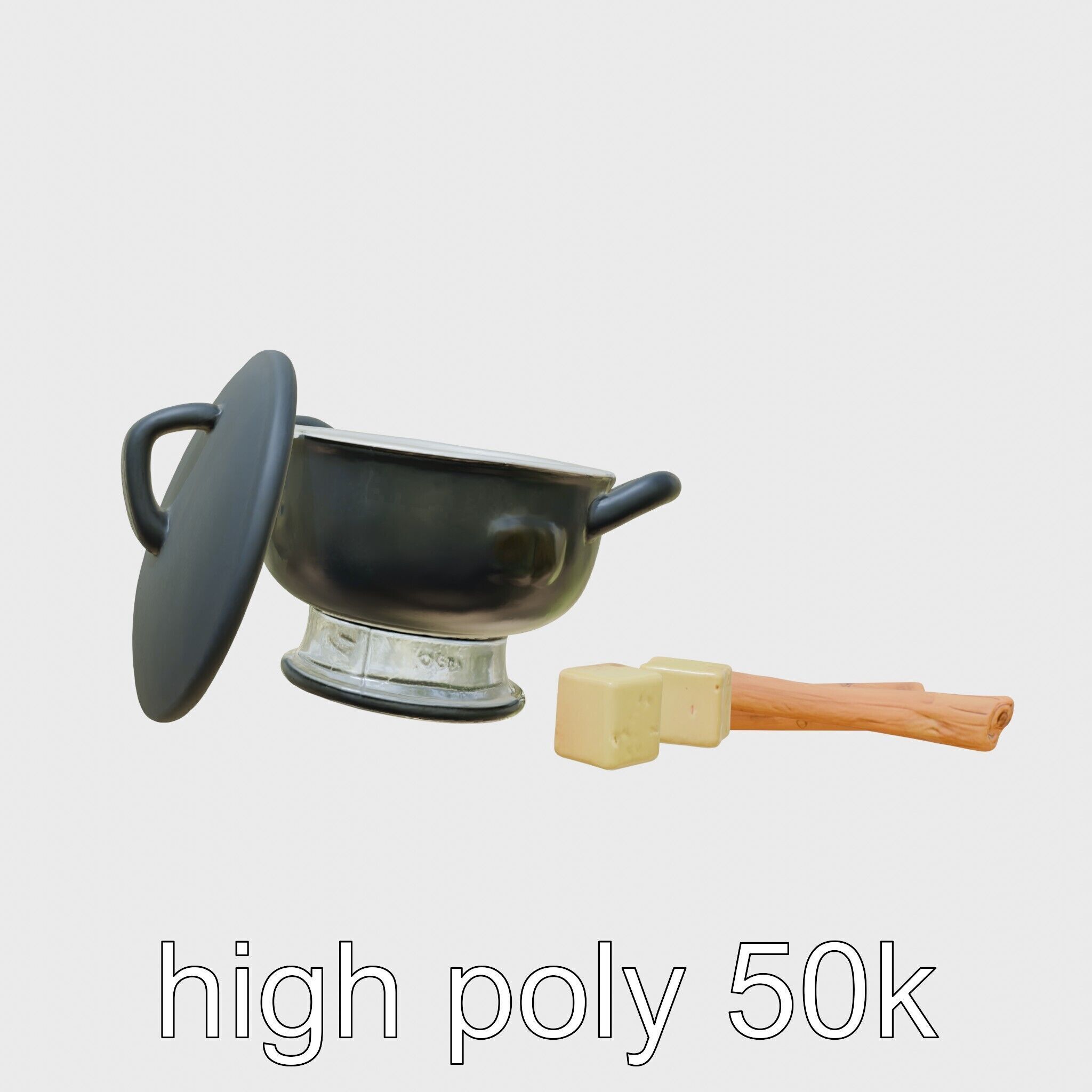 Swiss Fondue Pot with Cheese Cubes model pack Low-poly 3D model_27