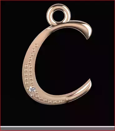 Alphabet Pendant - Letter C- Diamond-Studded 3D Model - P-13