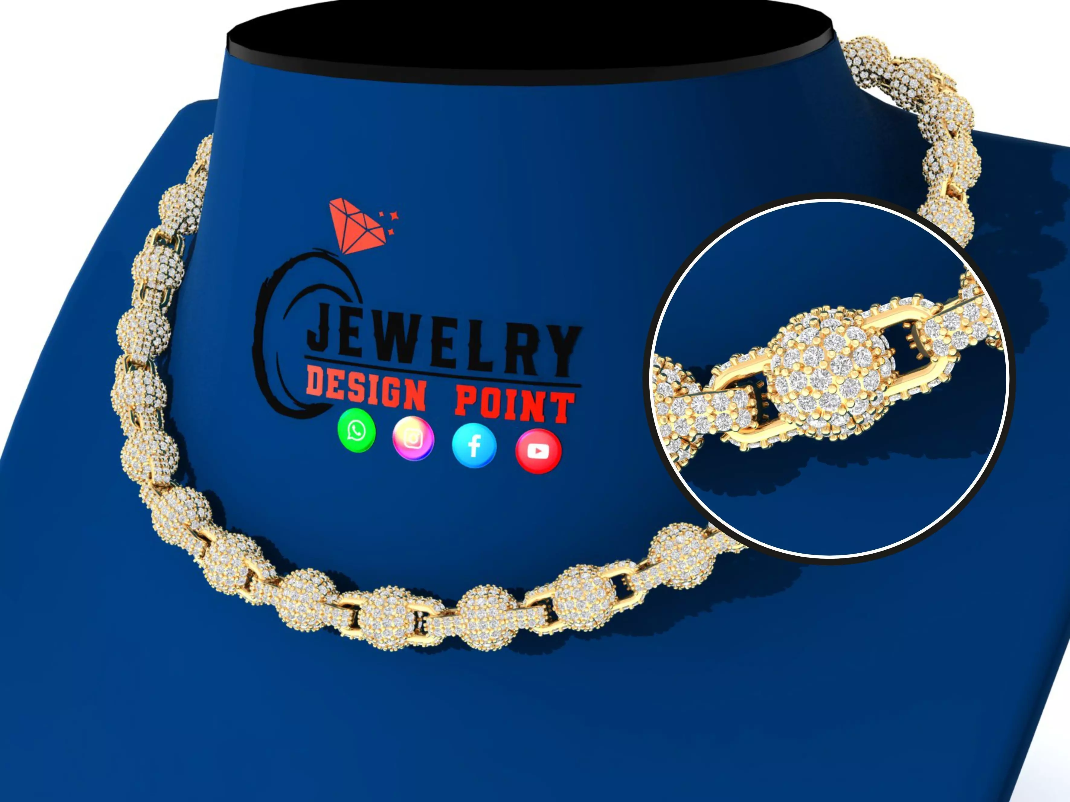 Custom Sphere Ball Diamond Chain - Ball Link -  chain link 3D print model_0