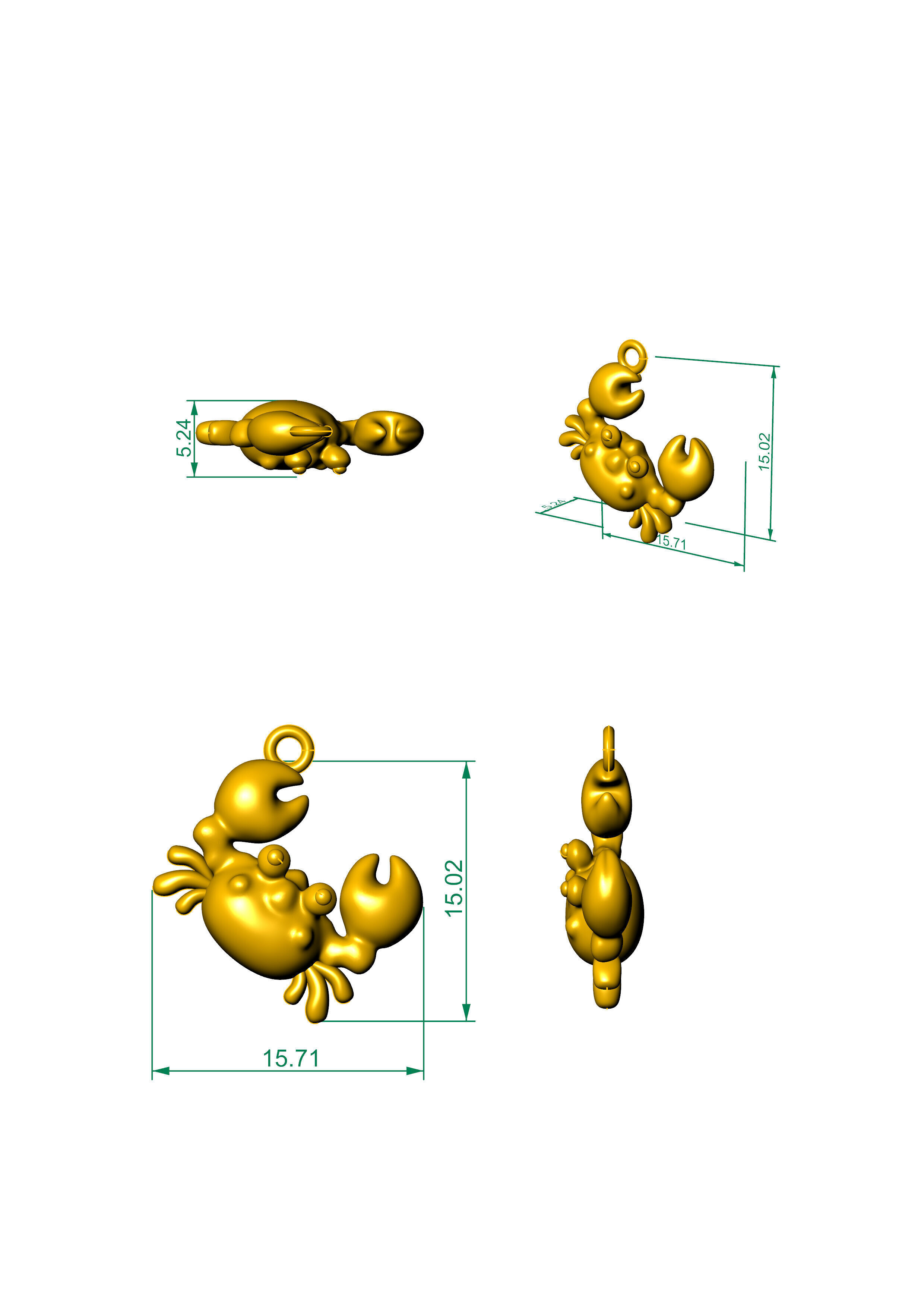 crab pendant charm 3D print model_3