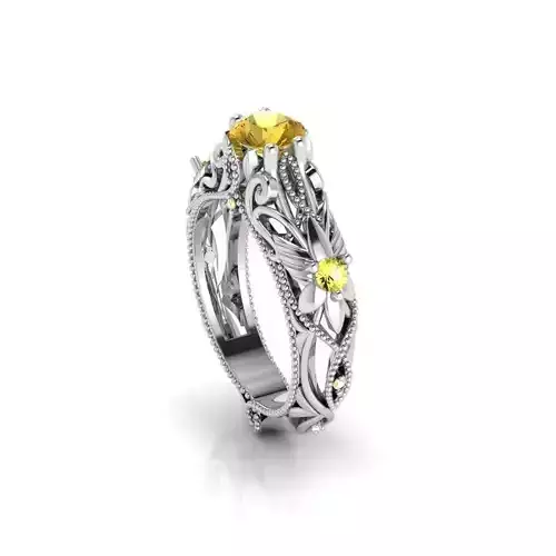 Floral Engagement Wedding Ring for Women 23 3D print model