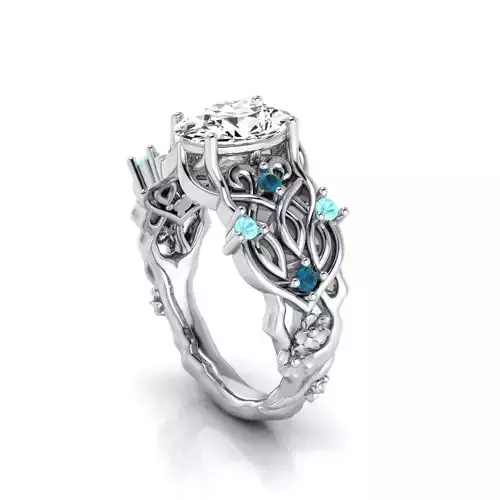   Floral Engagement Wedding Ring for Women 24 3D print model