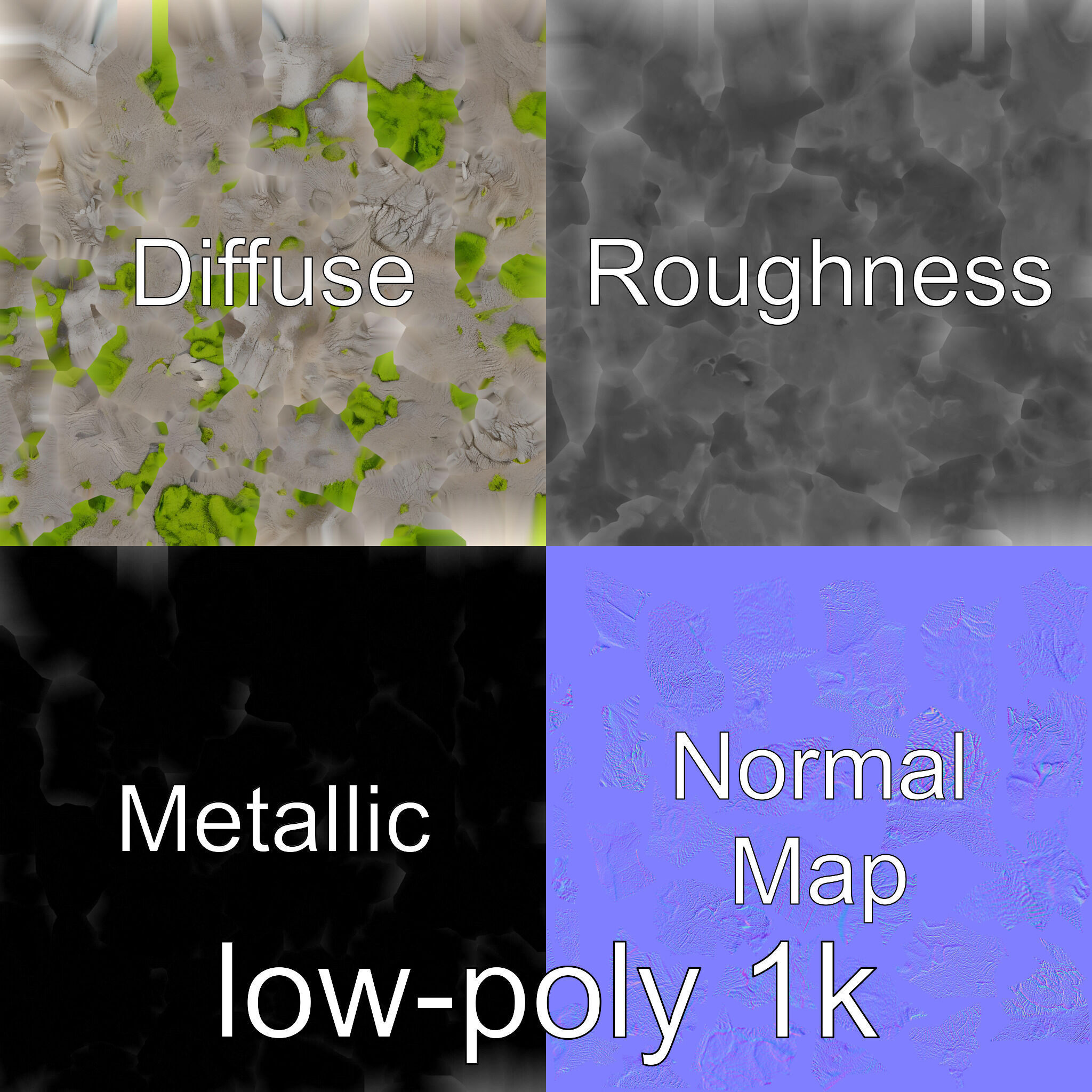 Mossy River Rock with Glossy Surface model pack Low-poly 3D model_4