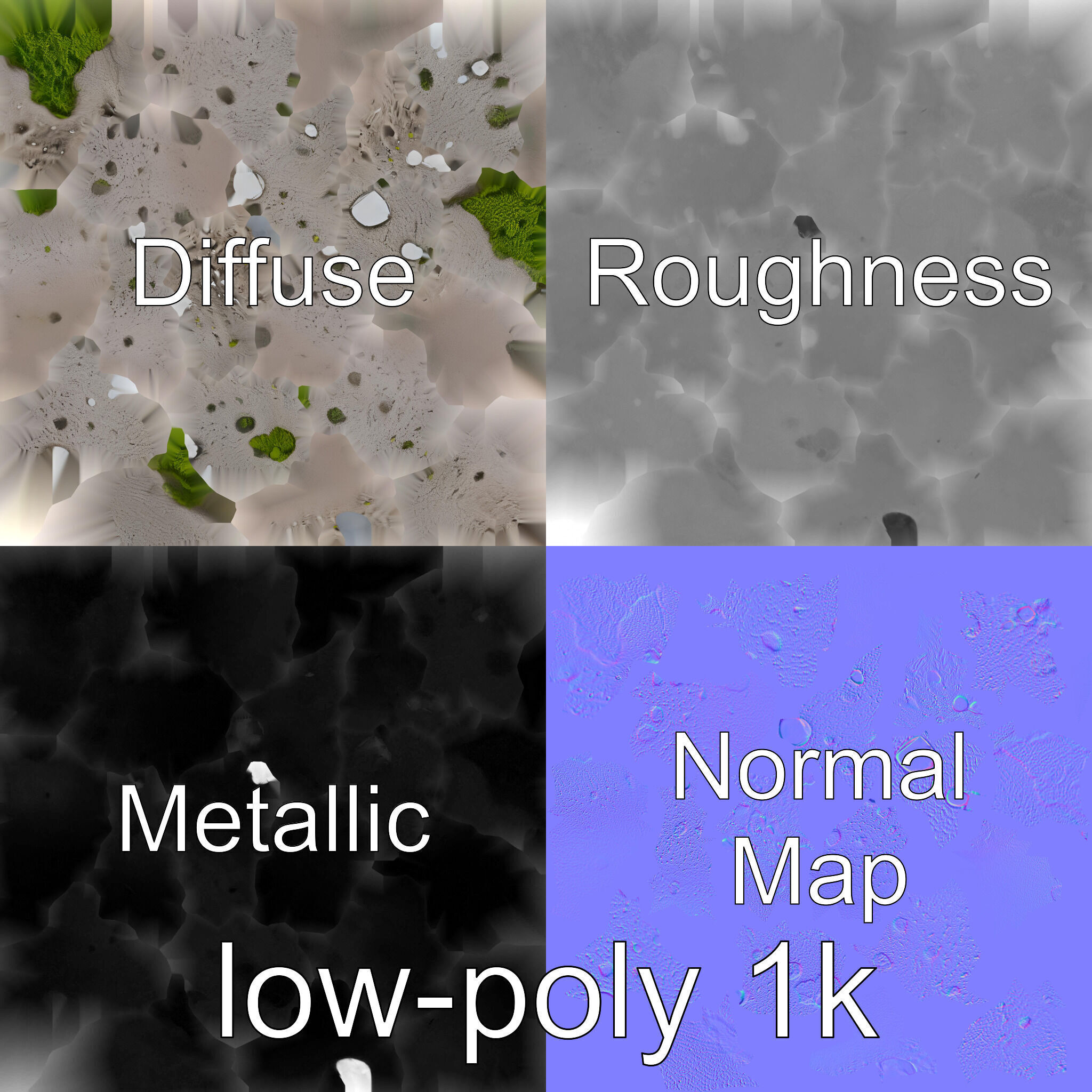 Mossy Pebble with Dewdrops model pack Low-poly 3D model_4