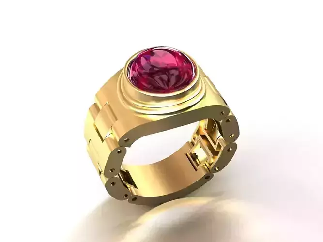 Rolex Ring with Cabochon Cutting Stone 3D print model
