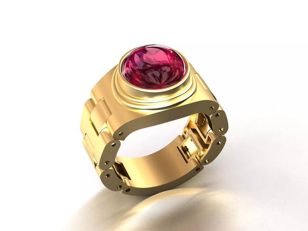 Rolex Ring with Cabochon Cutting Stone 3D print model