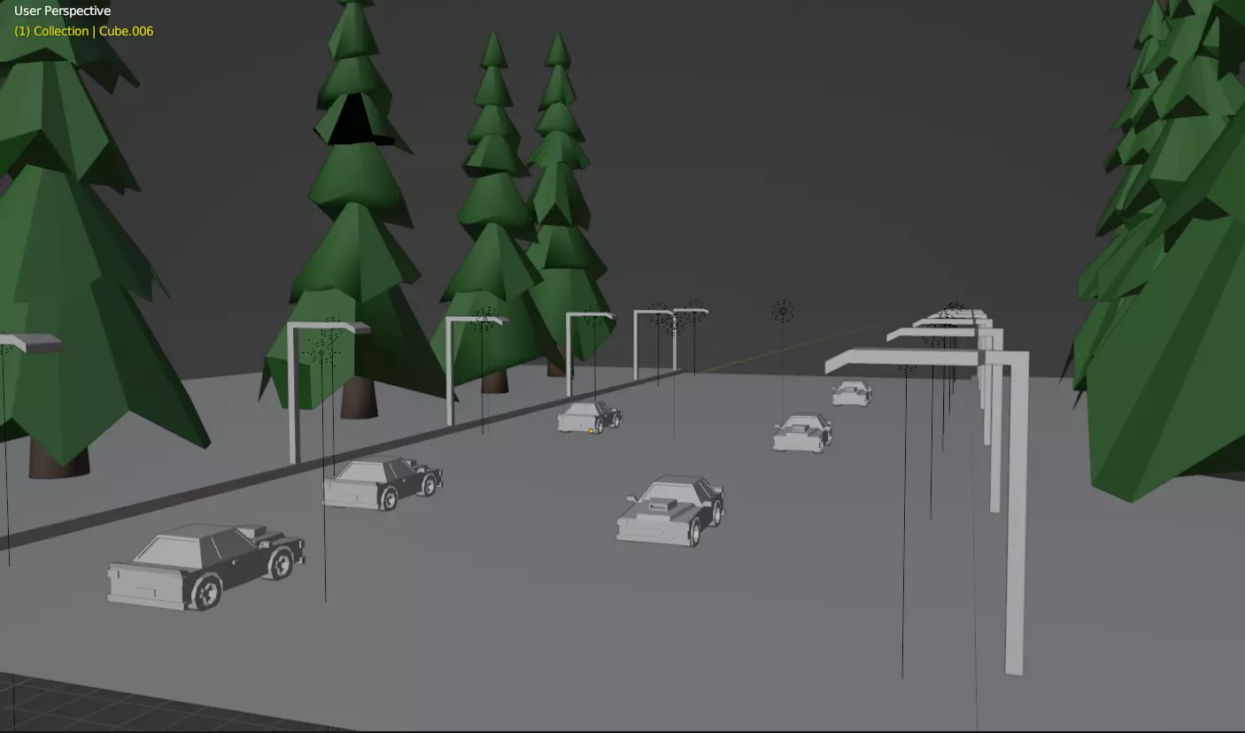 Car in highway with tree and Lamppost Free low-poly 3D model