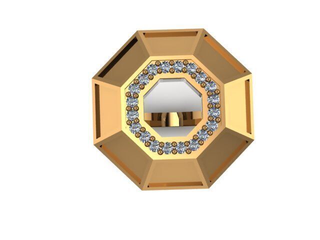 Silver ring with octagonal design and sparkling stones 3D print model_2