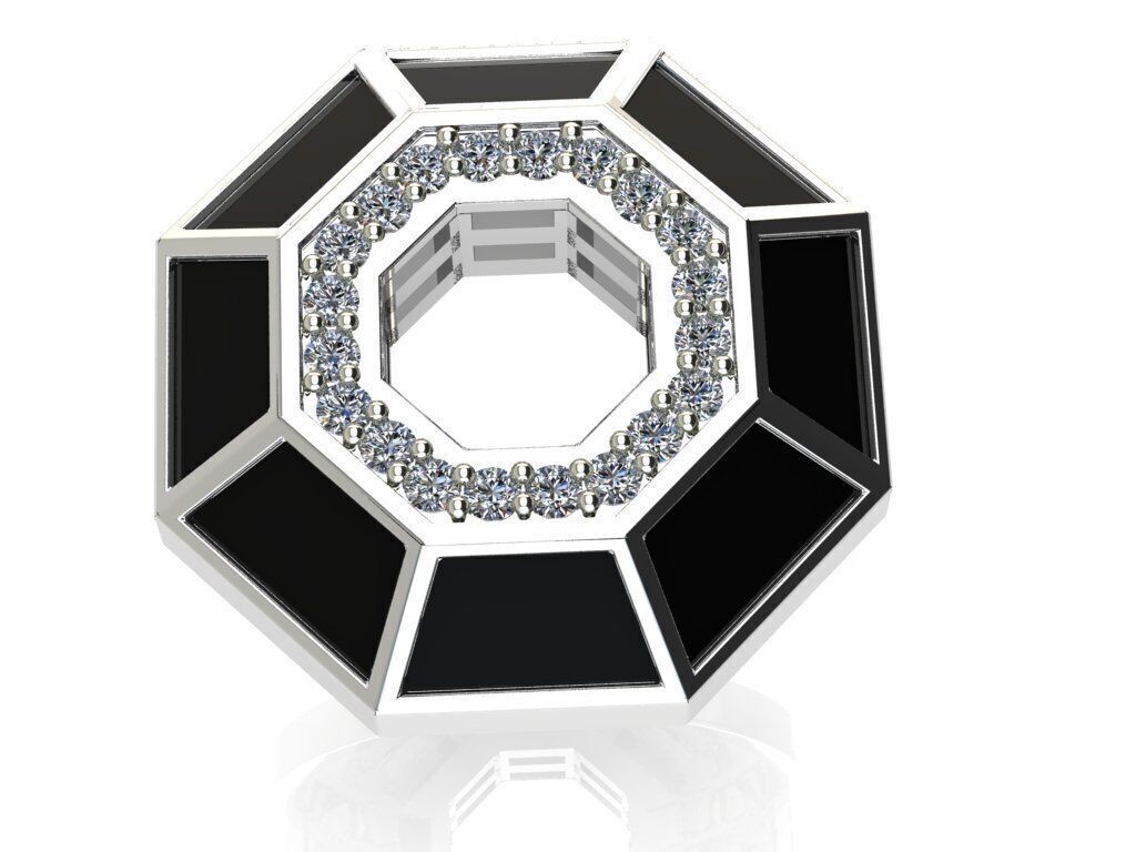 Silver ring with octagonal design and sparkling stones 3D print model_1