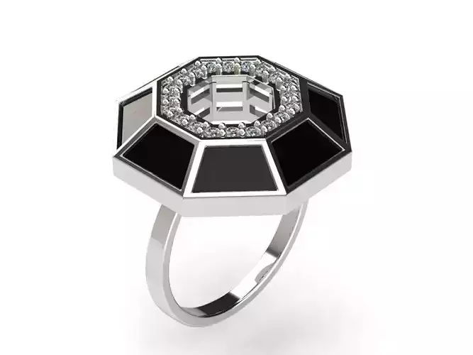 Silver ring with octagonal design and sparkling stones