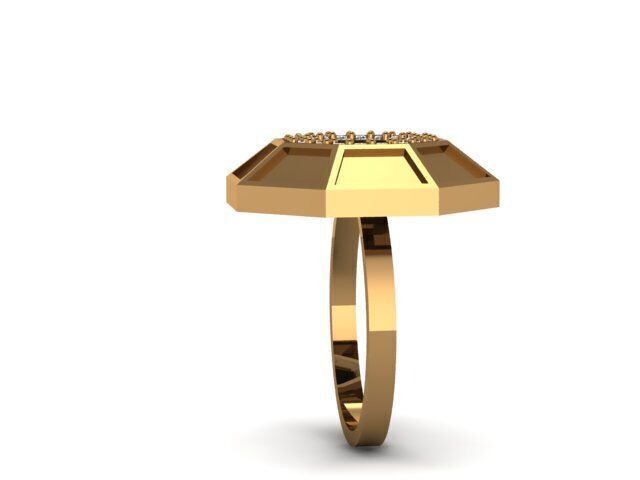 Silver ring with octagonal design and sparkling stones 3D print model_4