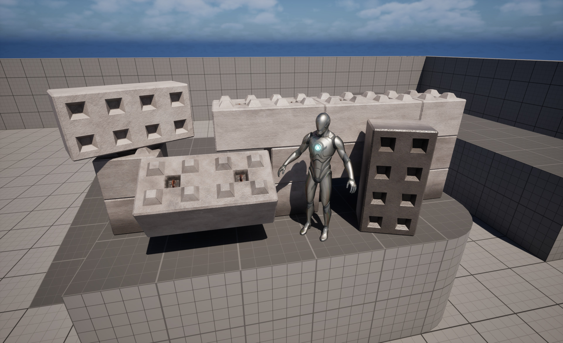 Set of Concrete Big Blocks for Barriers Low-poly 3D model_5