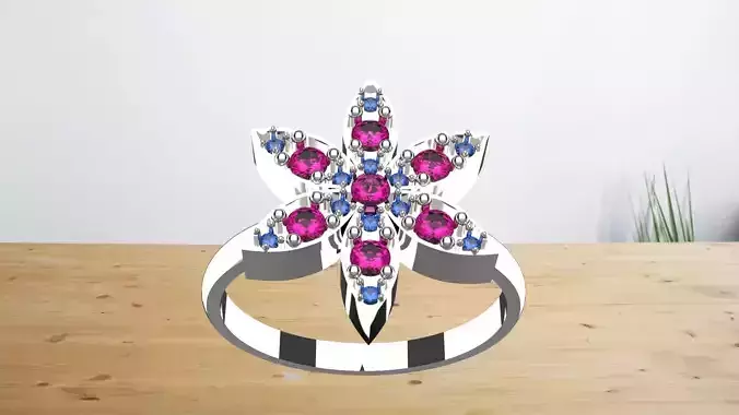 pink blue flower ring 