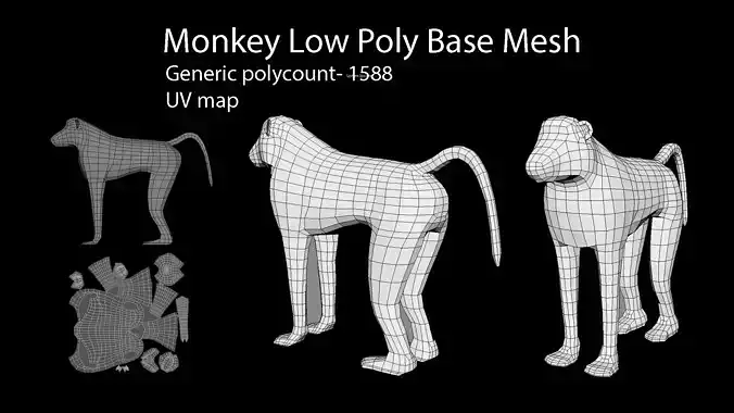 Monkey Baboon model Low Poly Base Mesh