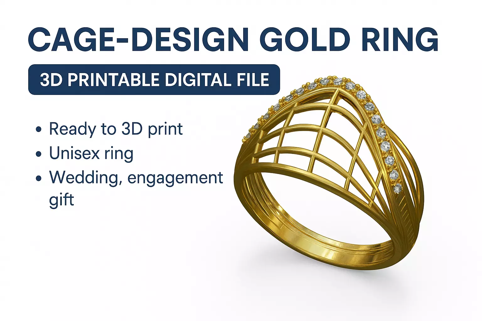 Cage Design Gold Ring 3D Printable Digital File 3D print model