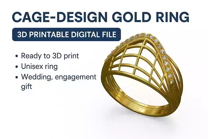 Cage Design Gold Ring  3D Printable Digital File