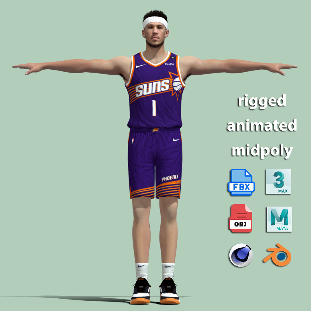 T-Pose Rigged Devin Booker Phoenix Suns 24-25 3D model_2