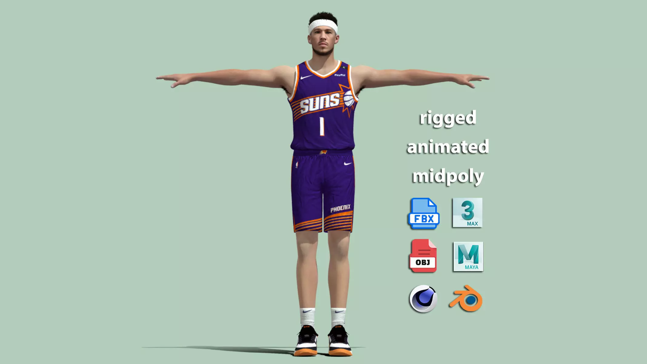T-Pose Rigged Devin Booker Phoenix Suns 24-25 3D model_0
