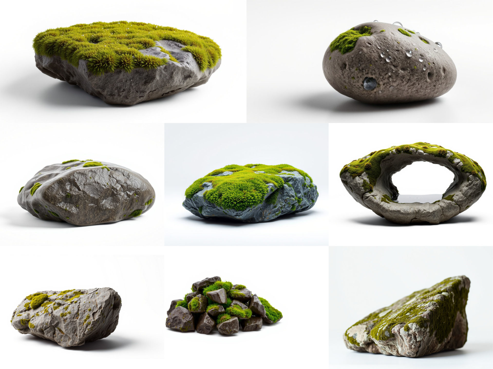 Mossy Wet Stones Pack 3D Model Collection_11