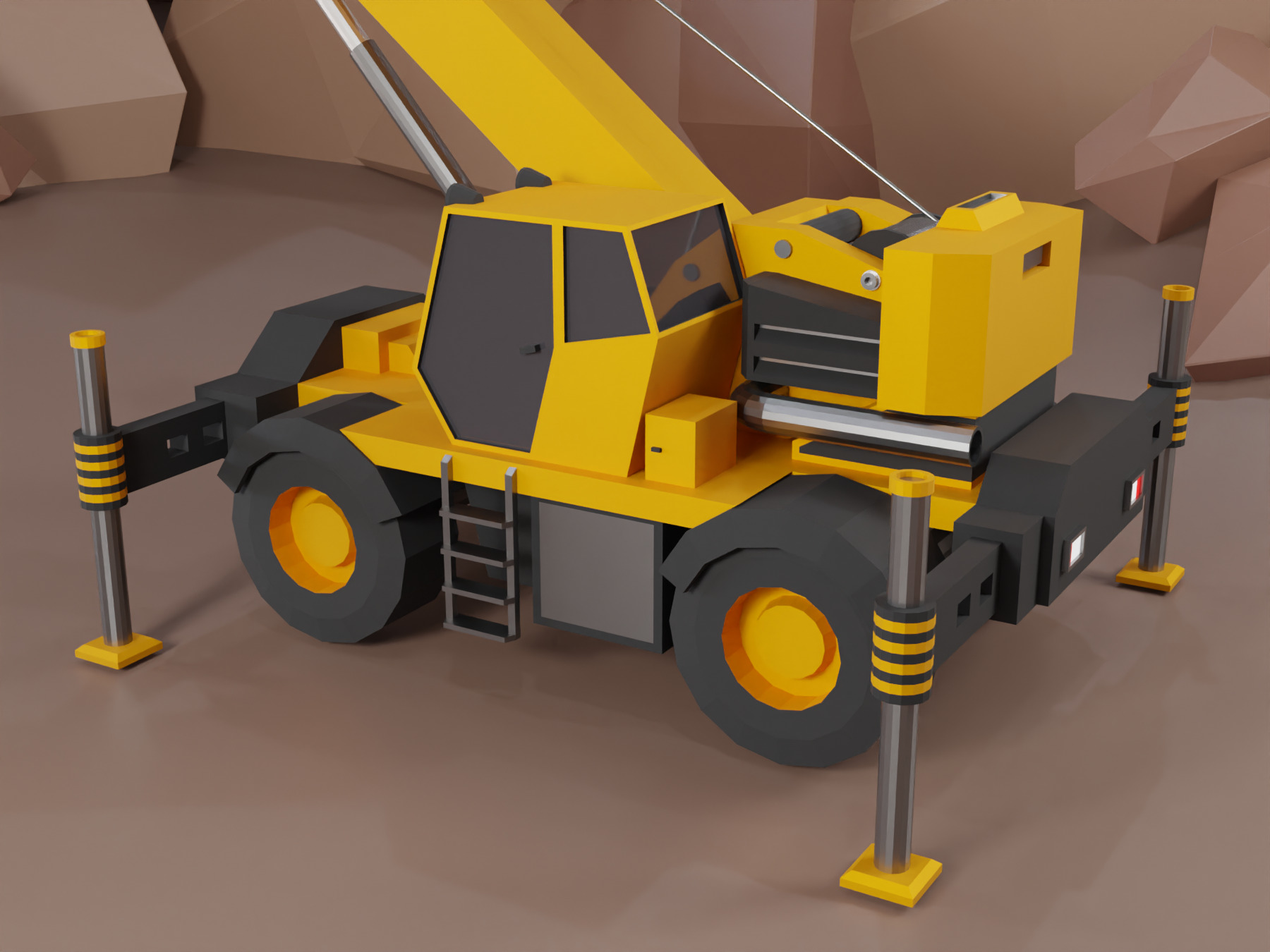 Rough Terrain Crane Heavy Vehicle Low-poly 3D model_2