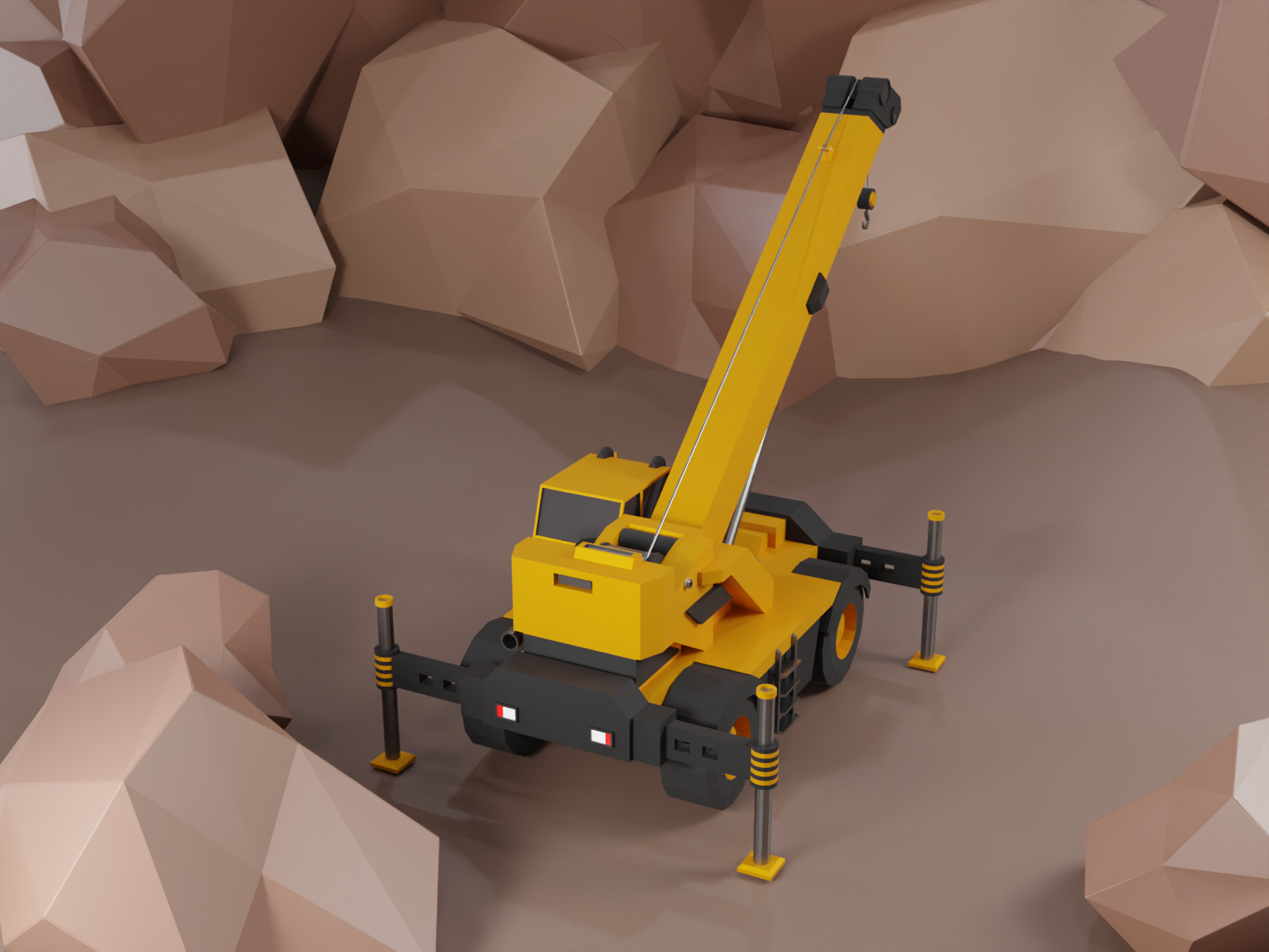 Rough Terrain Crane Heavy Vehicle Low-poly 3D model_6