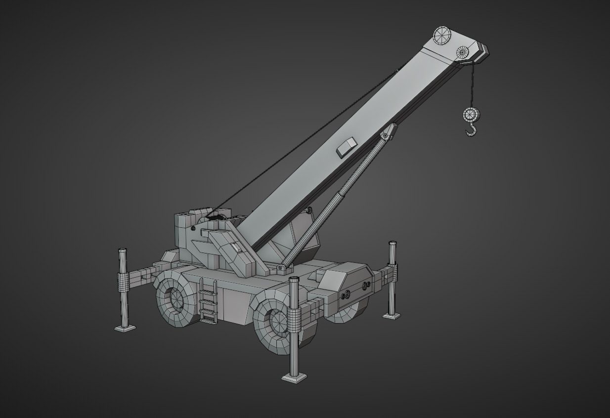 Rough Terrain Crane Heavy Vehicle Low-poly 3D model_9