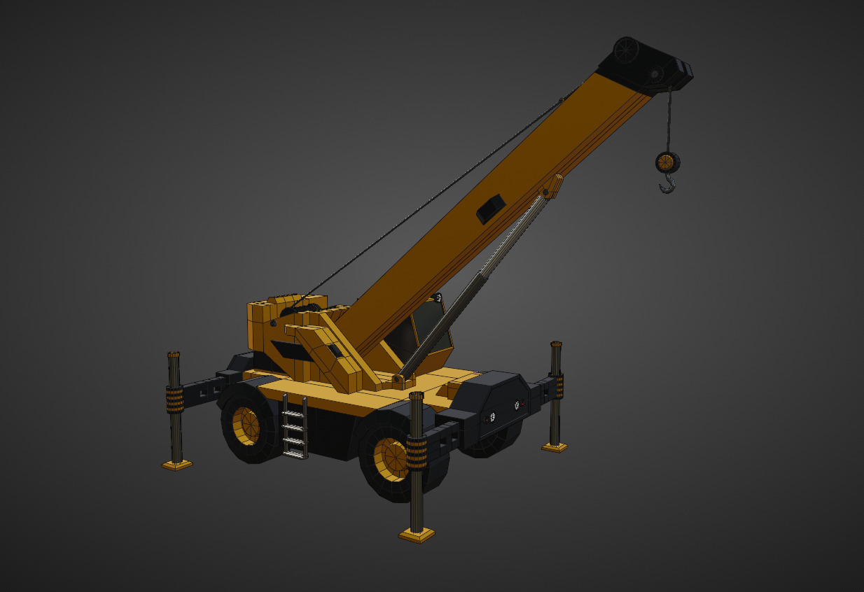 Rough Terrain Crane Heavy Vehicle Low-poly 3D model_8
