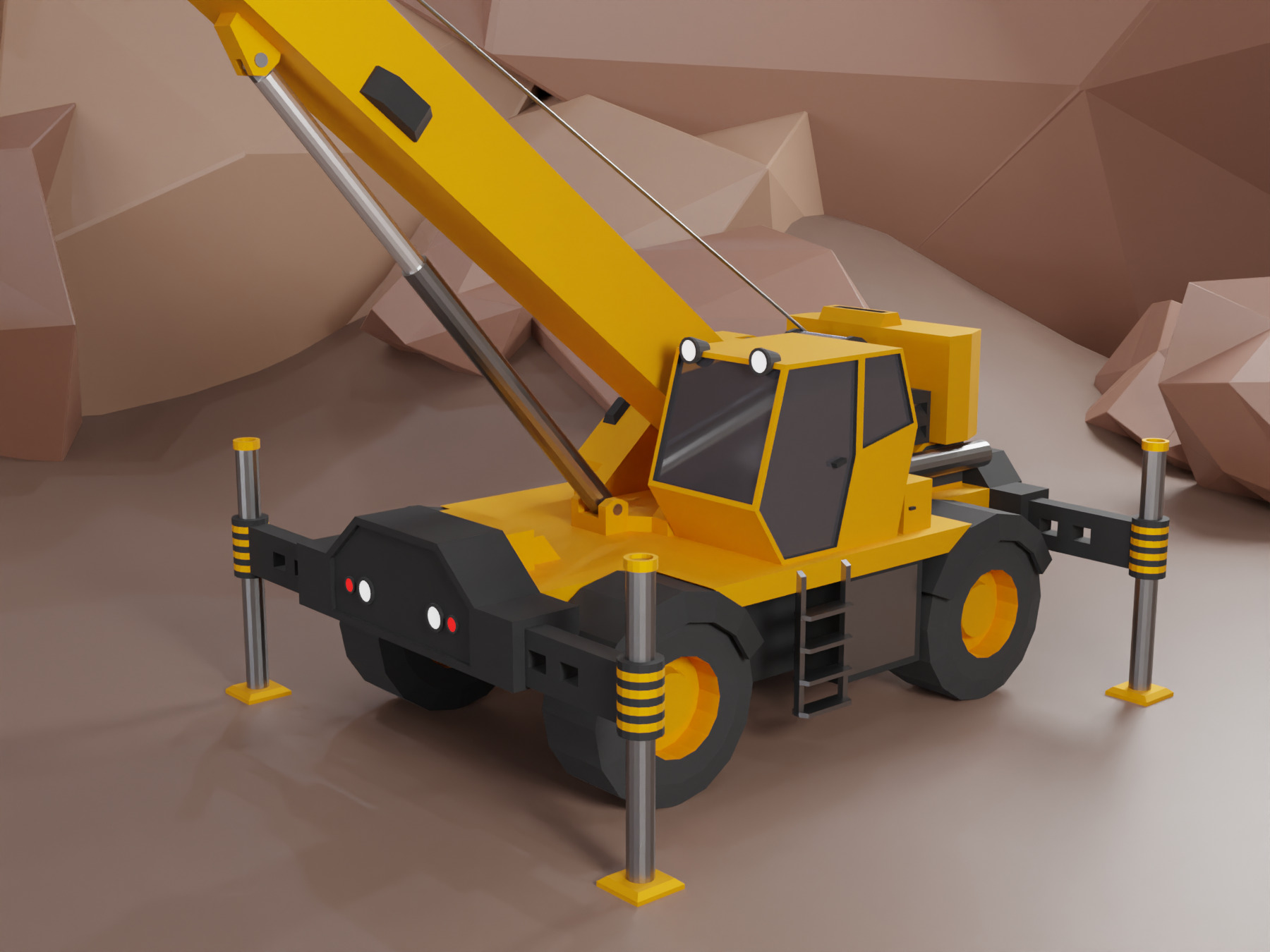 Rough Terrain Crane Heavy Vehicle Low-poly 3D model_1