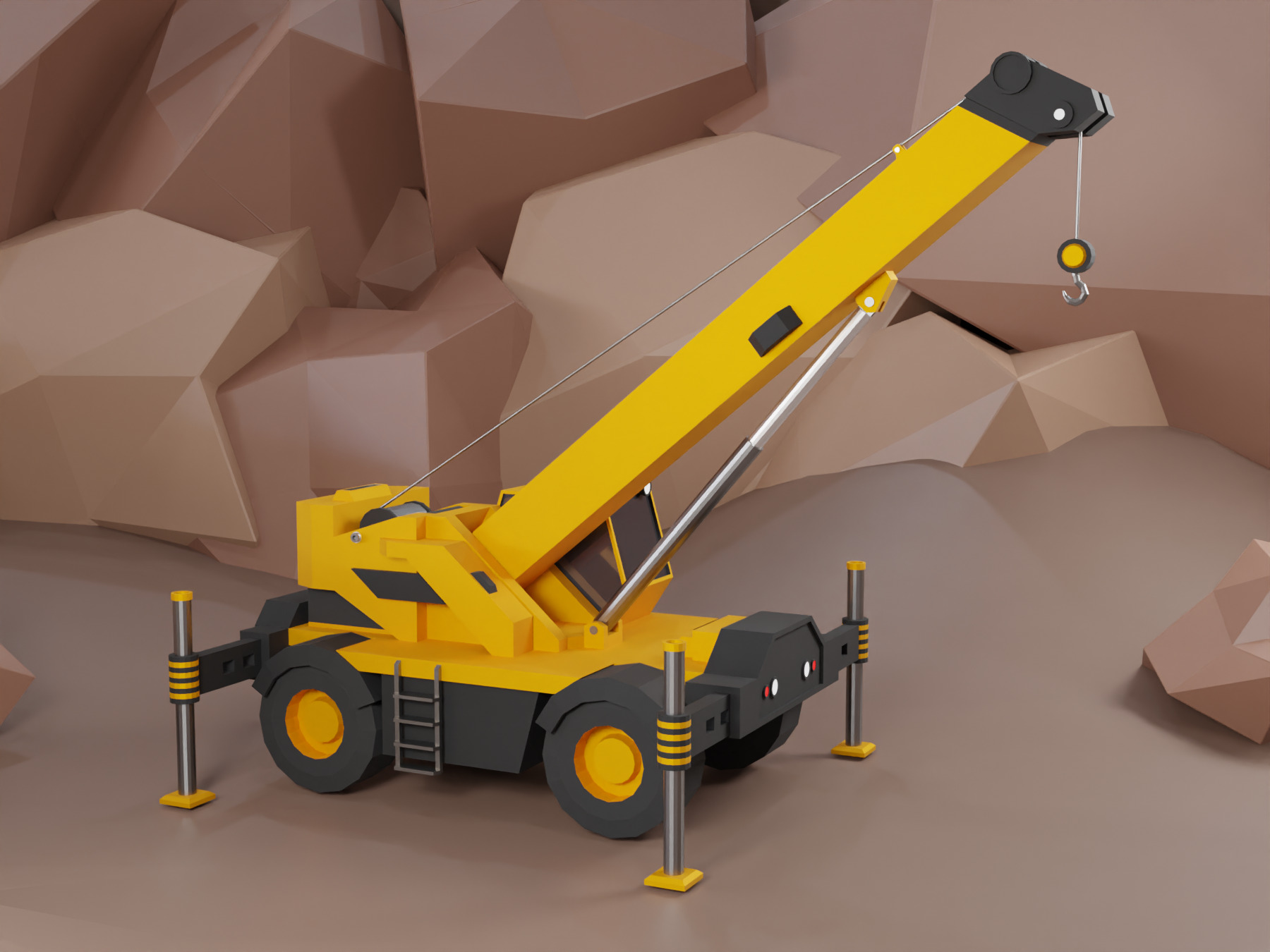 Rough Terrain Crane Heavy Vehicle Low-poly 3D model_3