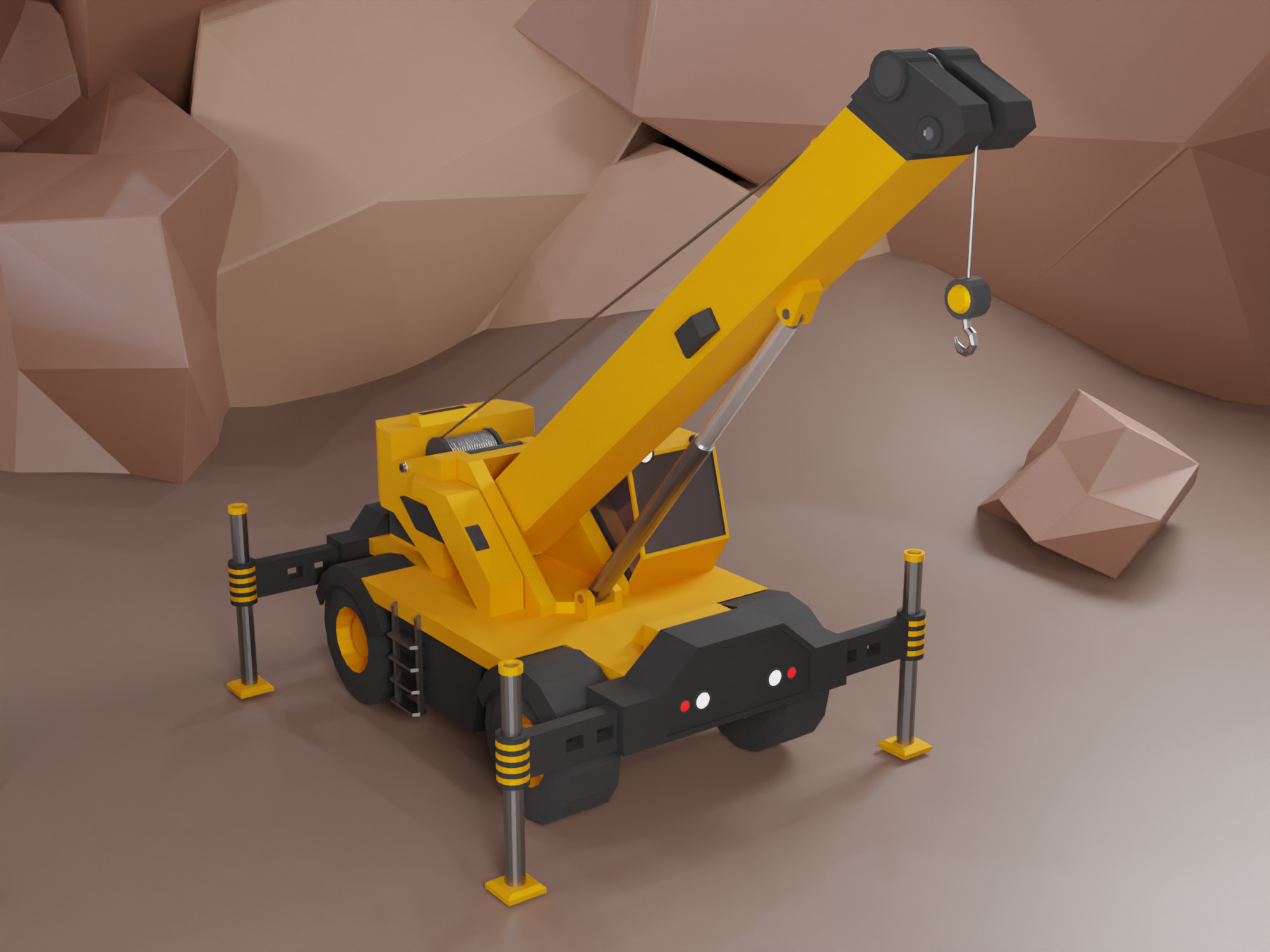 Rough Terrain Crane Heavy Vehicle Low-poly 3D model_5