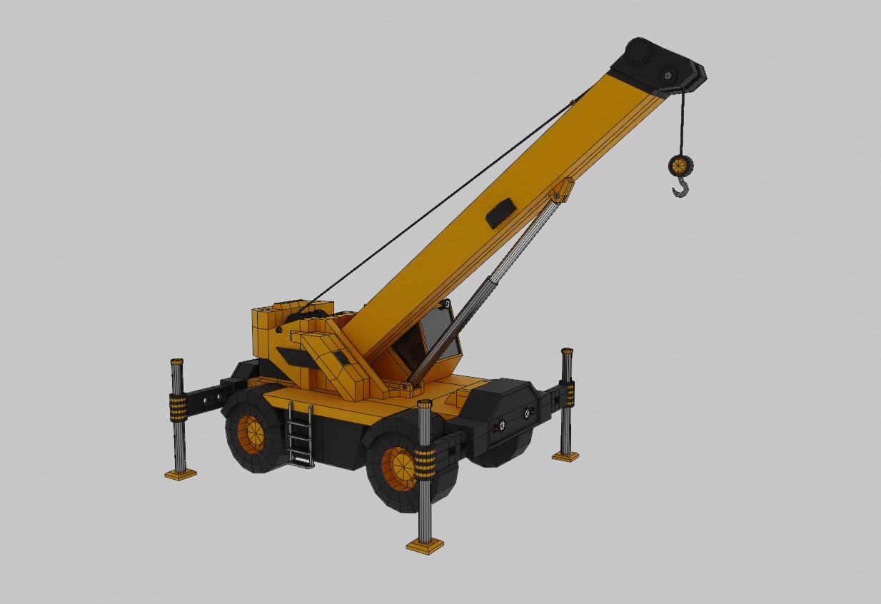 Rough Terrain Crane Heavy Vehicle Low-poly 3D model_7