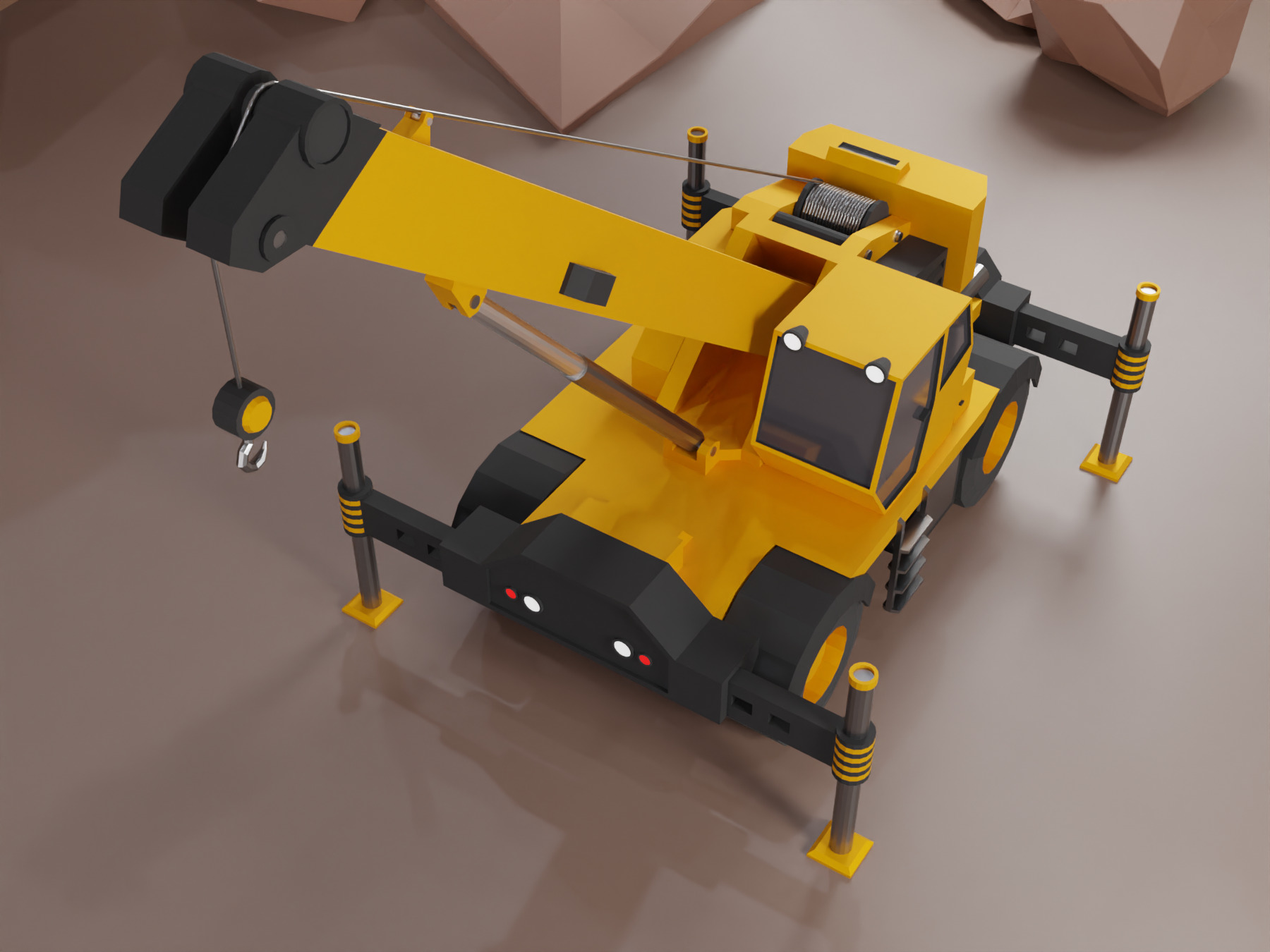 Rough Terrain Crane Heavy Vehicle Low-poly 3D model_4