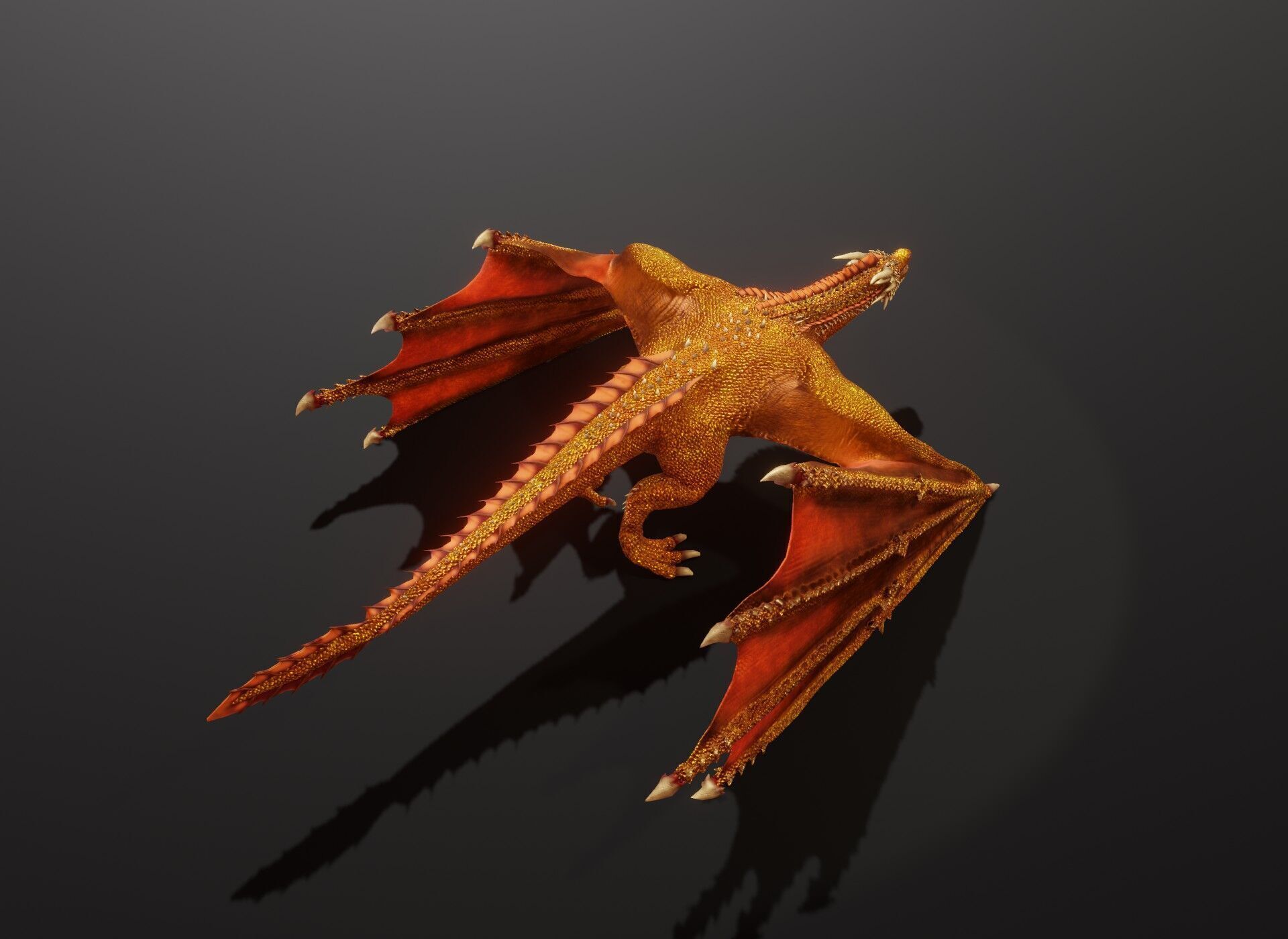 Realistic Gold Wyvern Animated Game-ready 3D Model Low-poly 3D model_8