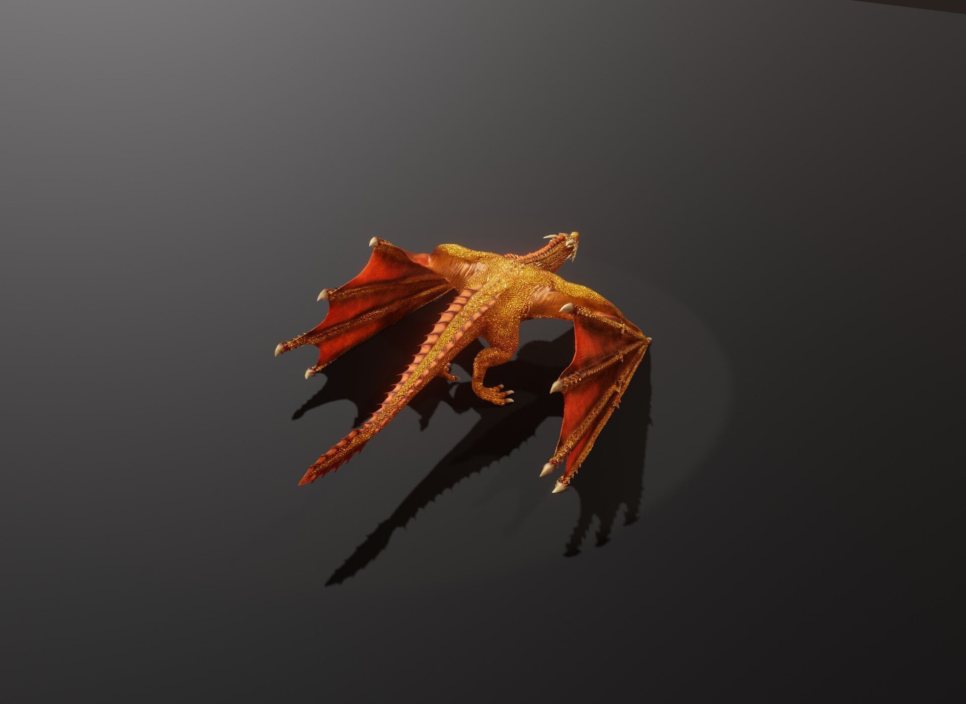 Realistic Gold Wyvern Animated Game-ready 3D Model Low-poly 3D model_17